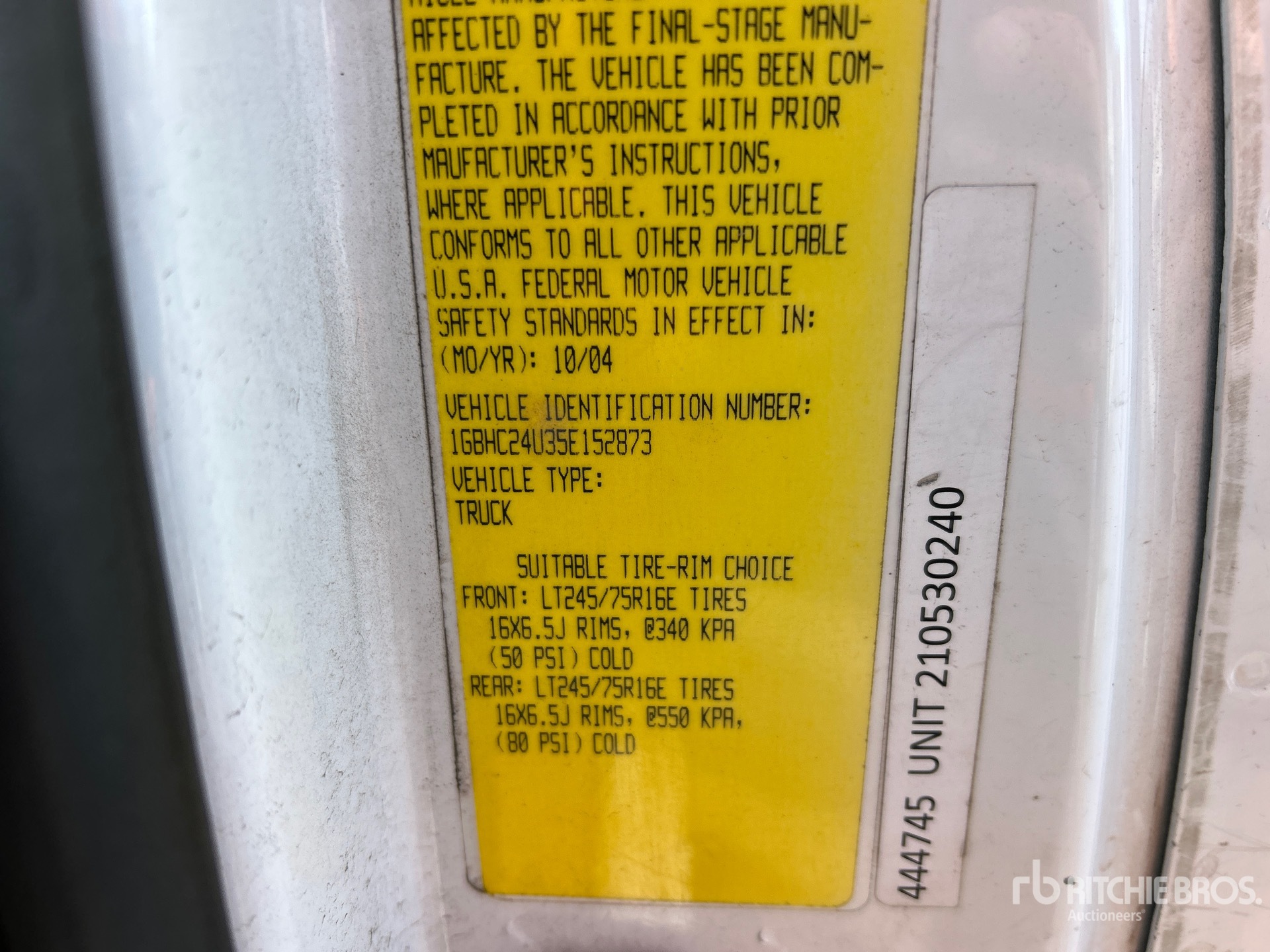 General Appearance with Serial Number / VIN