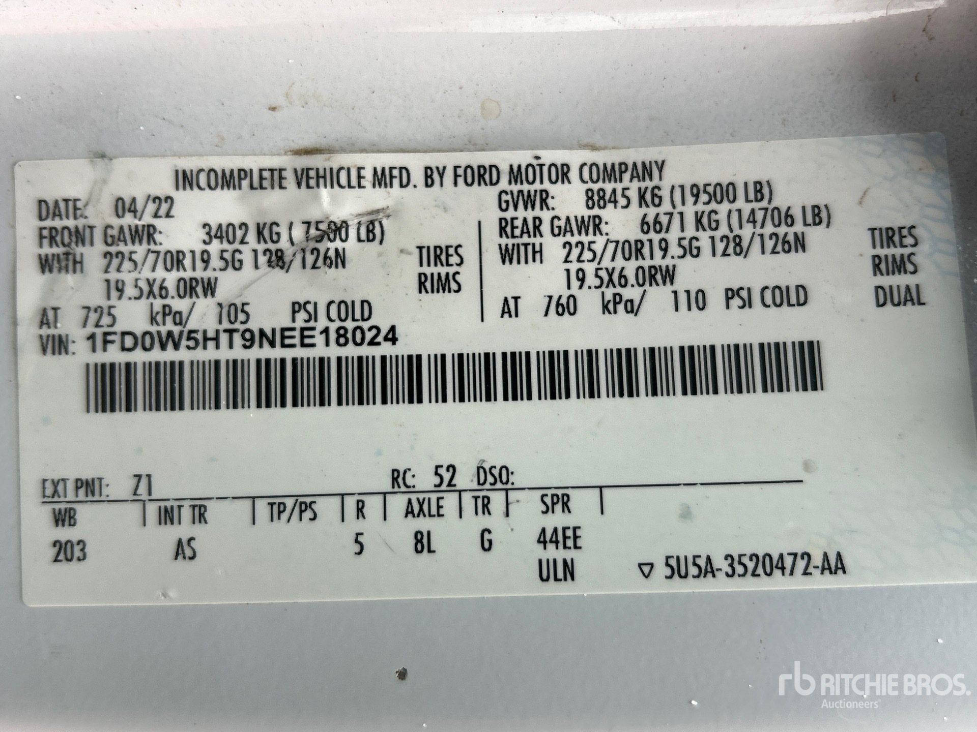 General Appearance with Serial Number / VIN