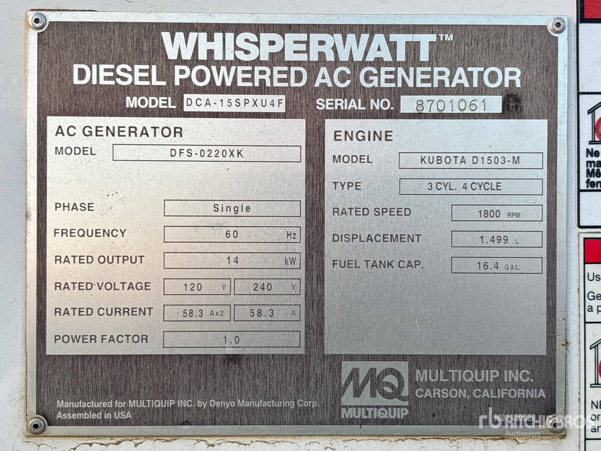 General Appearance with Unit Serial Number