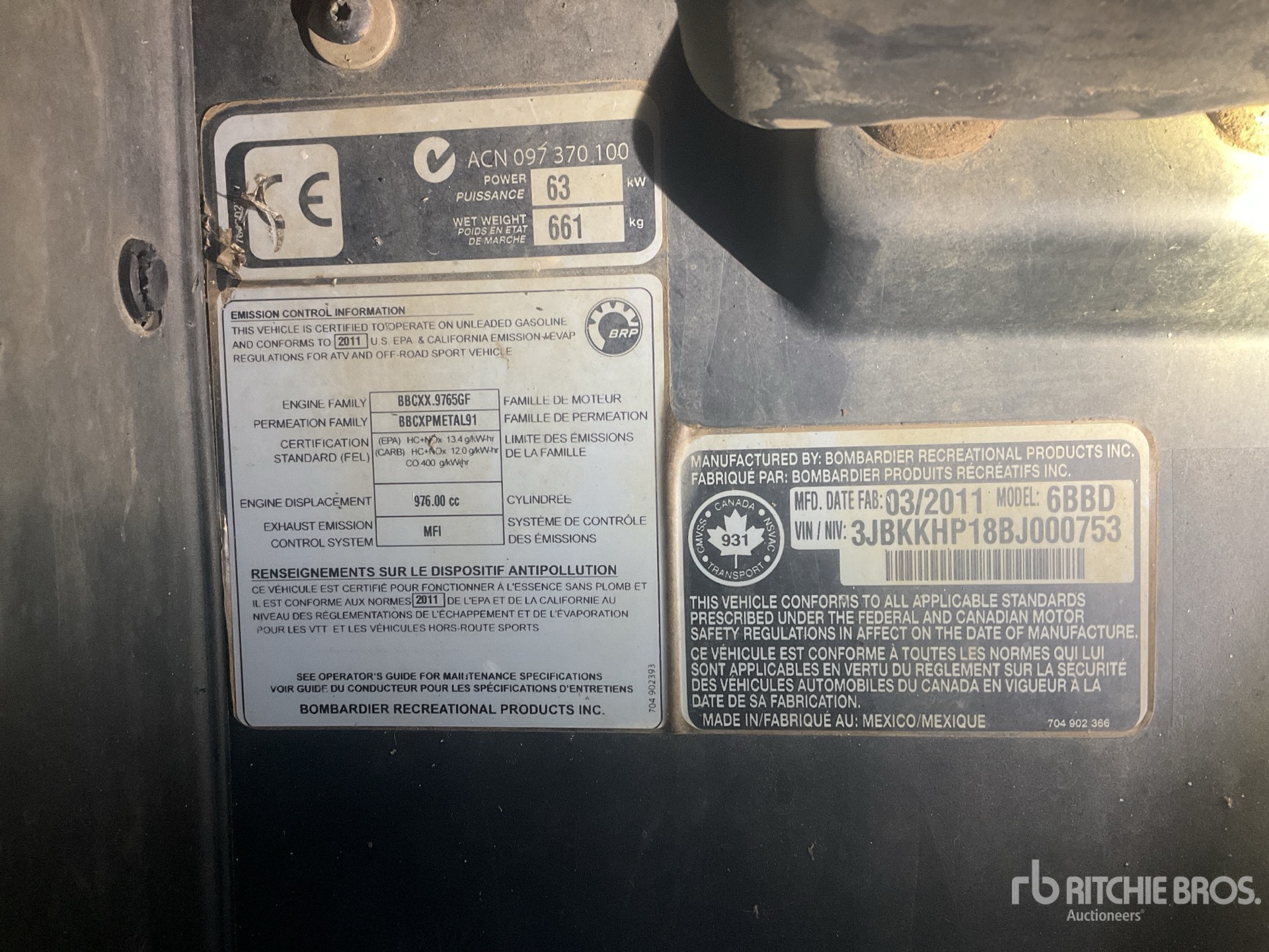 General Appearance with Serial Number / VIN