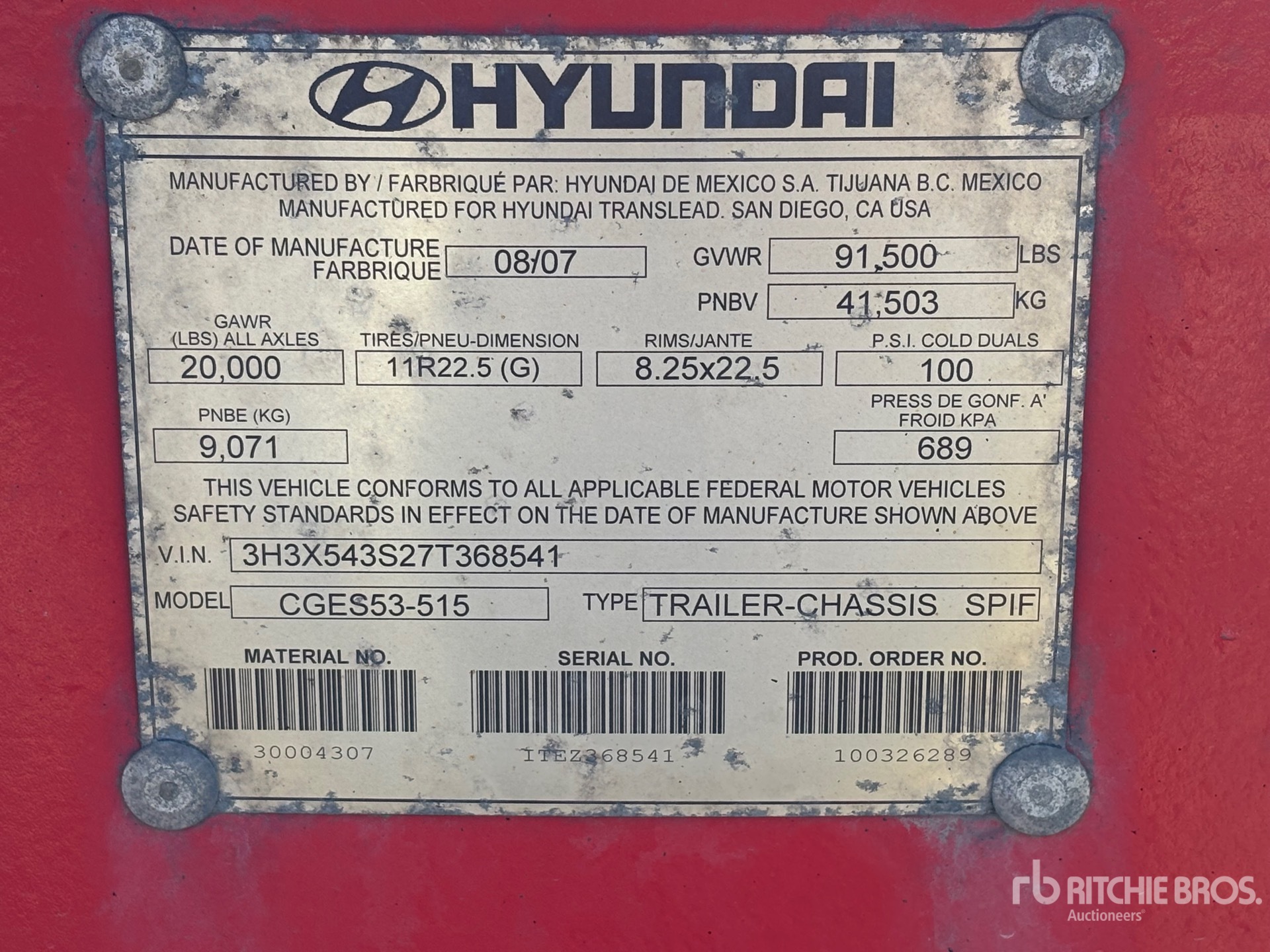 General Appearance with Serial Number / VIN
