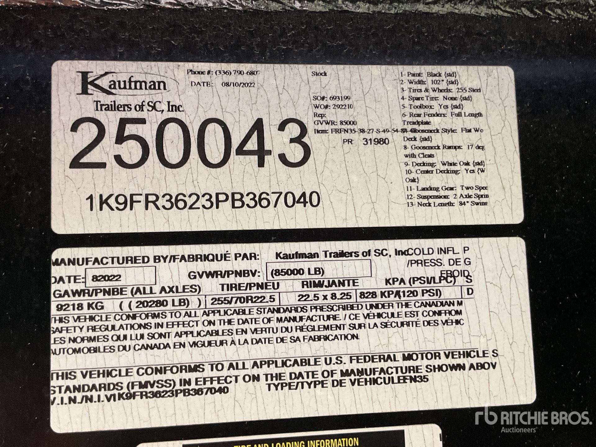 General Appearance with Serial Number / VIN