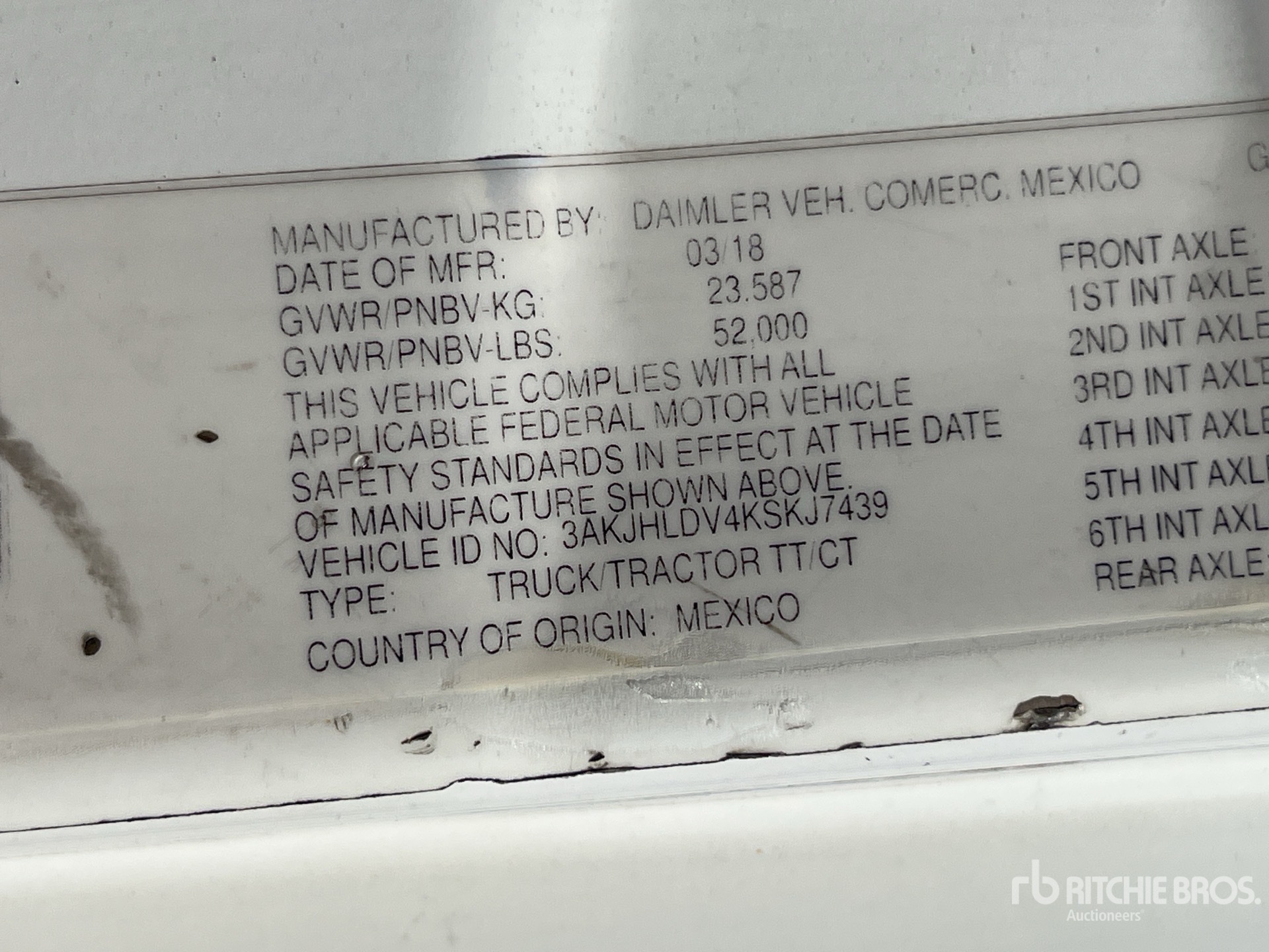 General Appearance with Serial Number / VIN