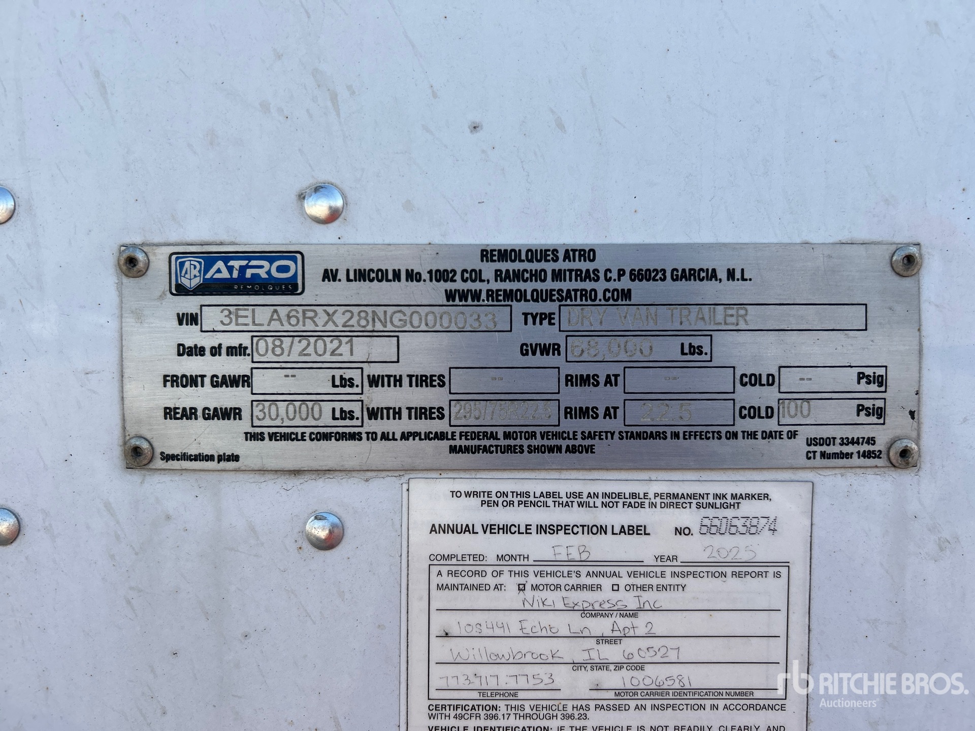General Appearance with Serial Number / VIN