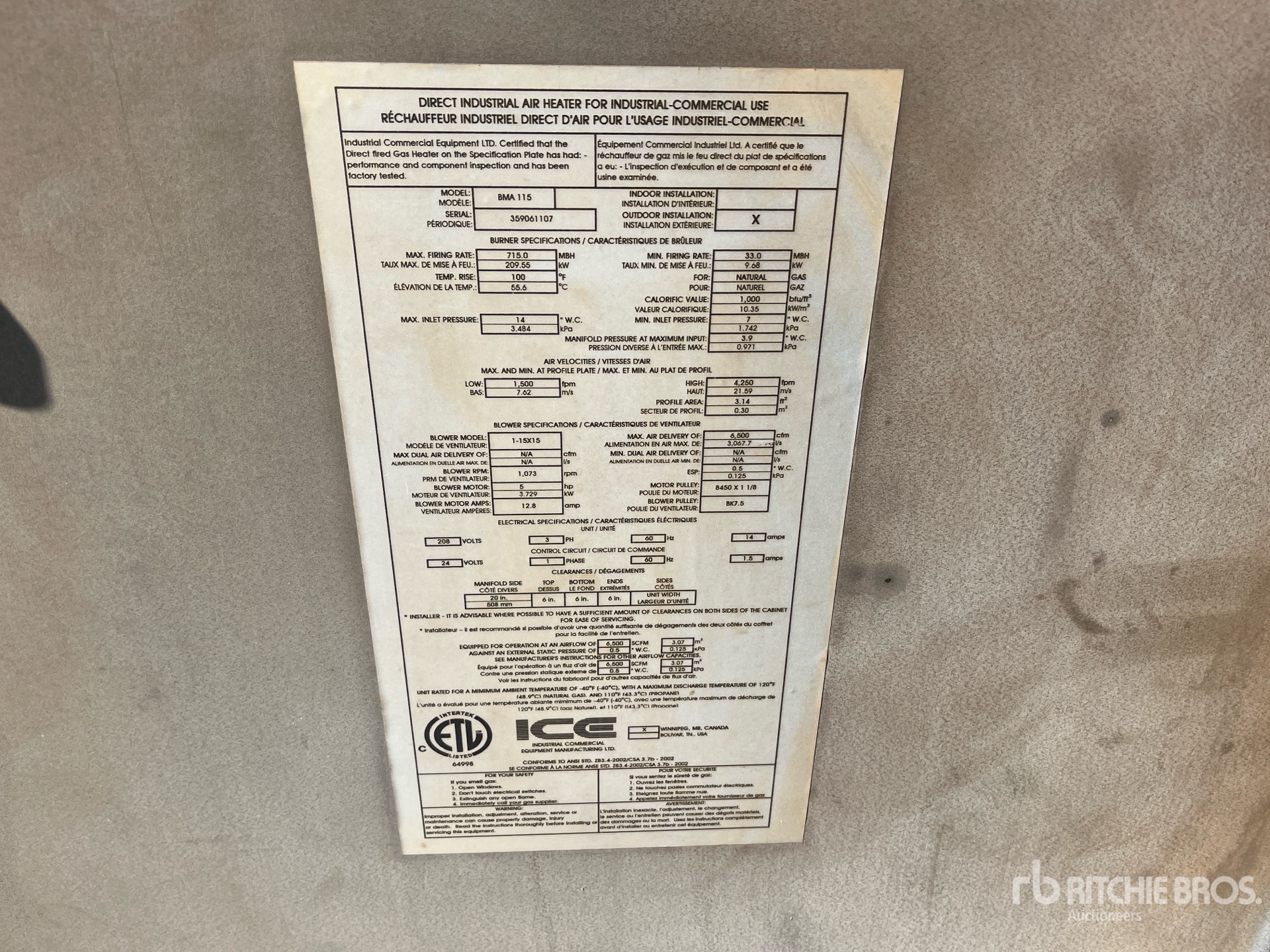 General Appearance with Serial Number / VIN