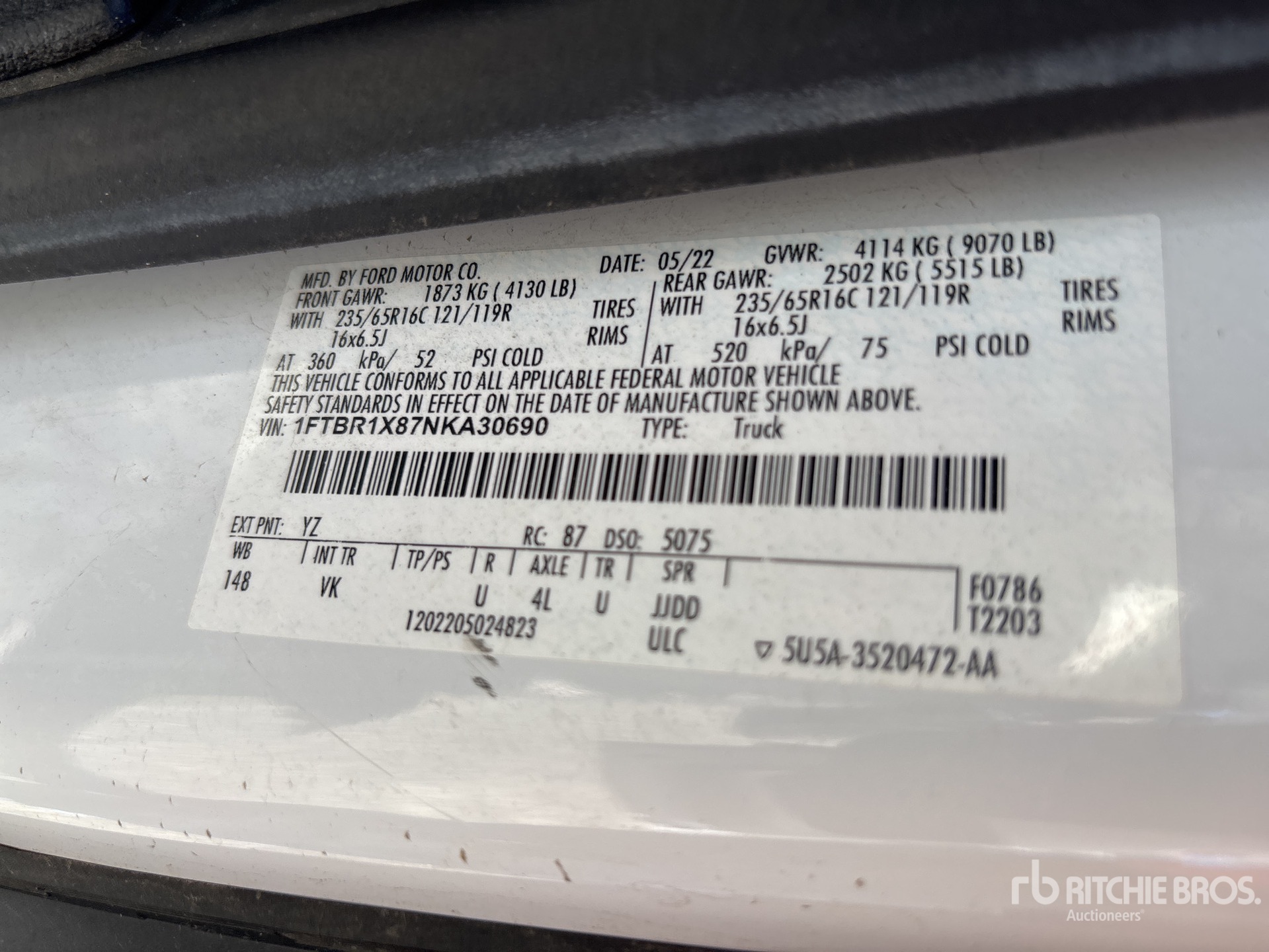 General Appearance with Serial Number / VIN