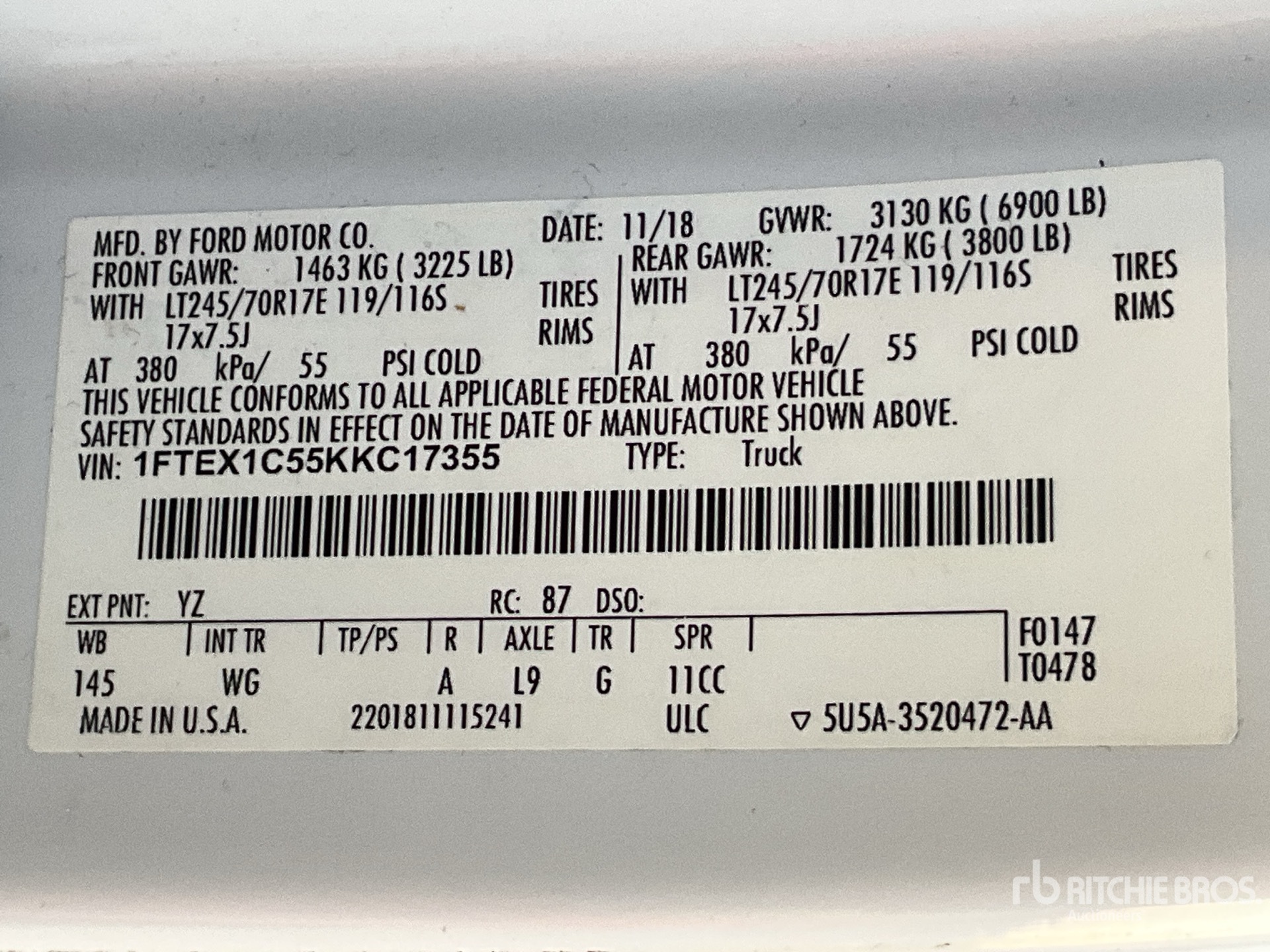 General Appearance with Serial Number / VIN