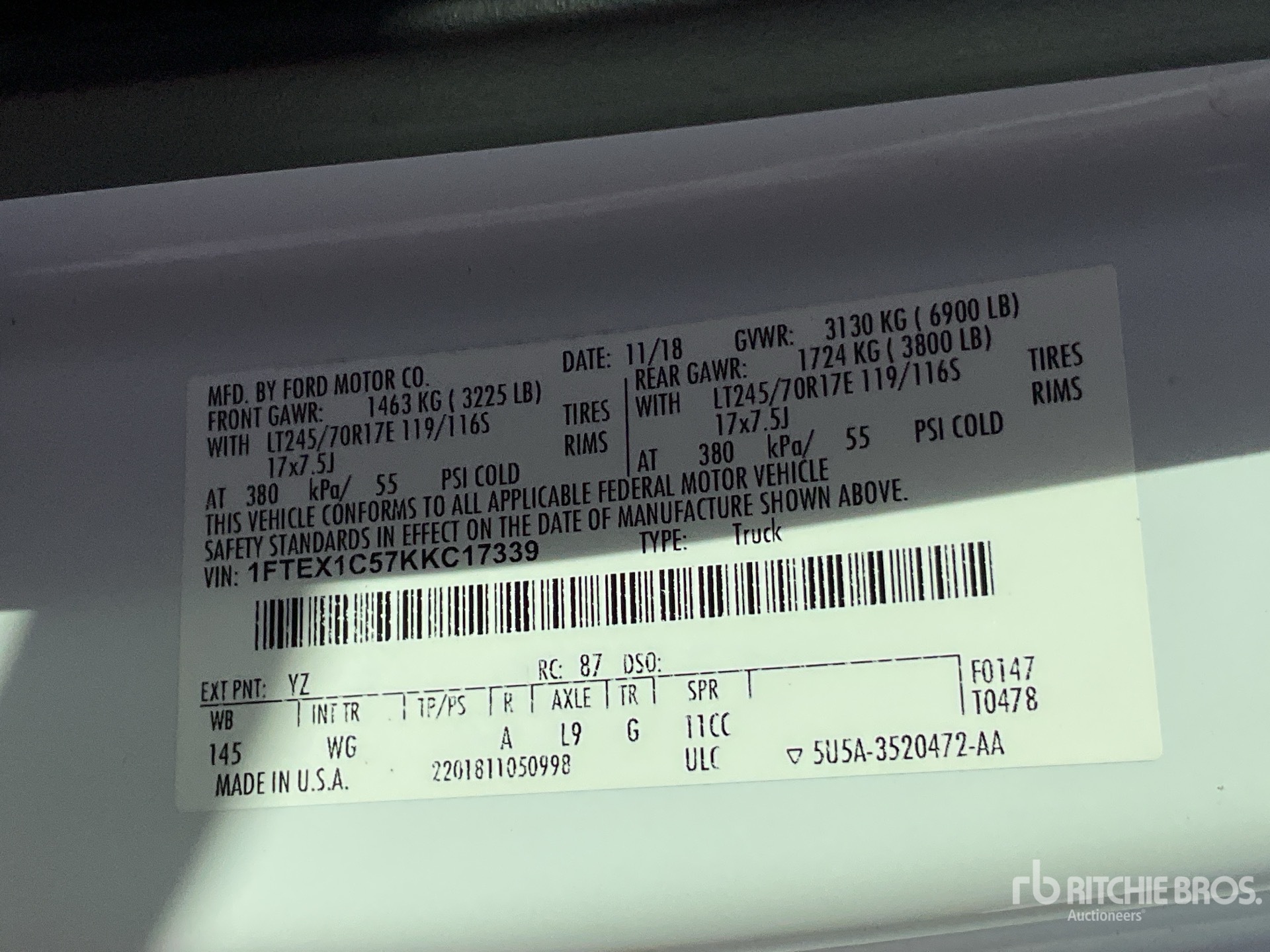 General Appearance with Serial Number / VIN