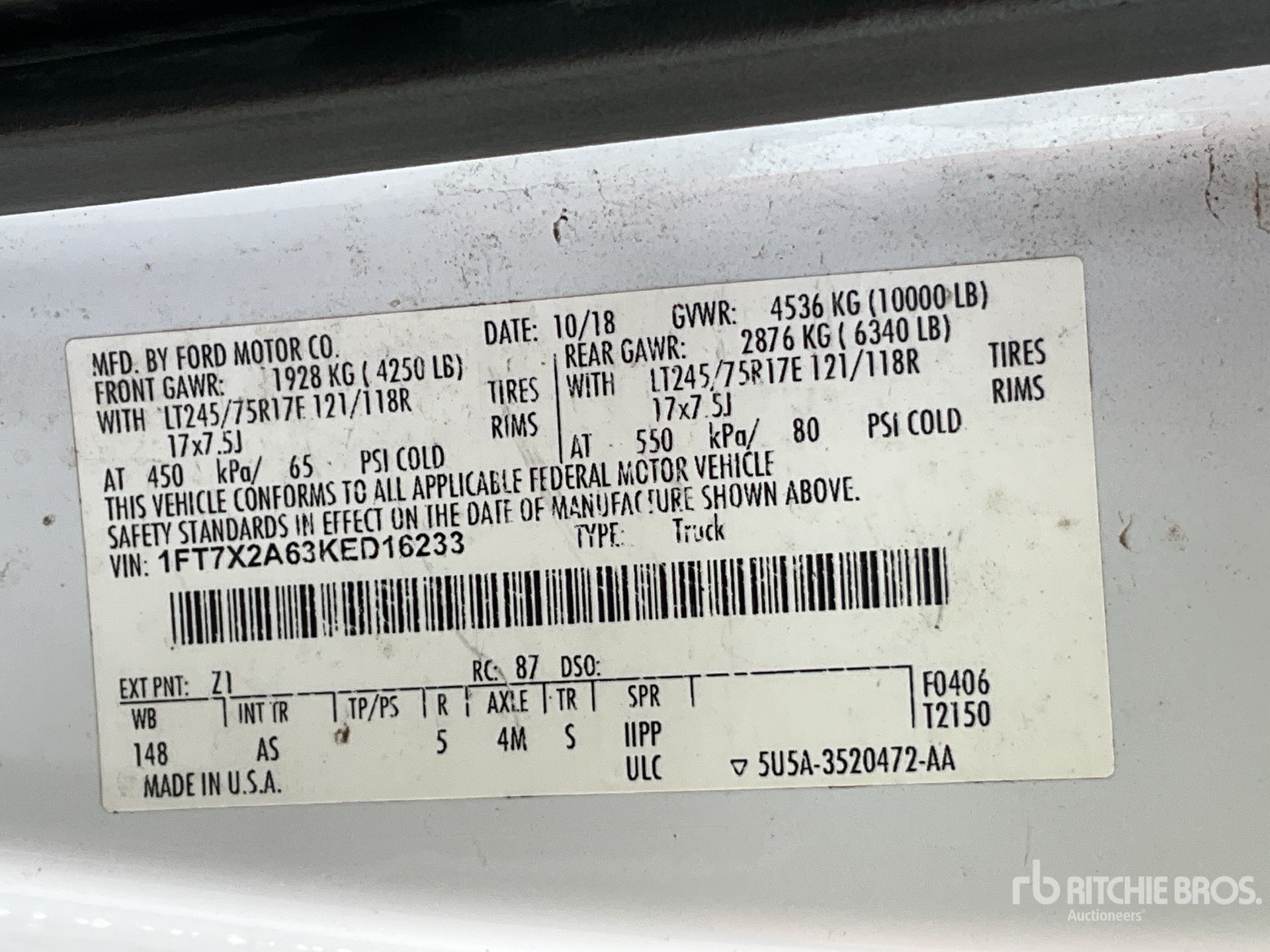 General Appearance with Serial Number / VIN