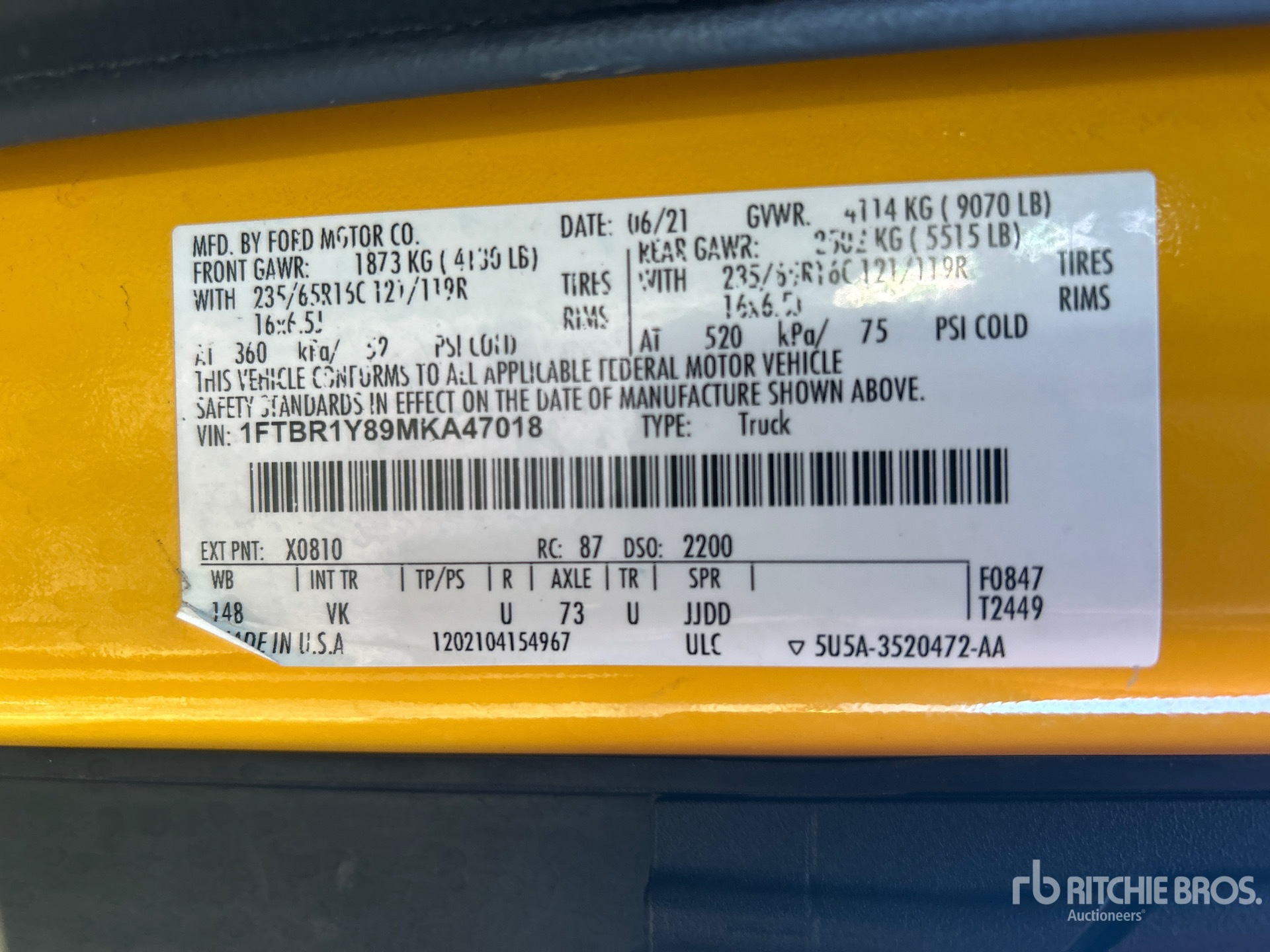 General Appearance with Serial Number / VIN