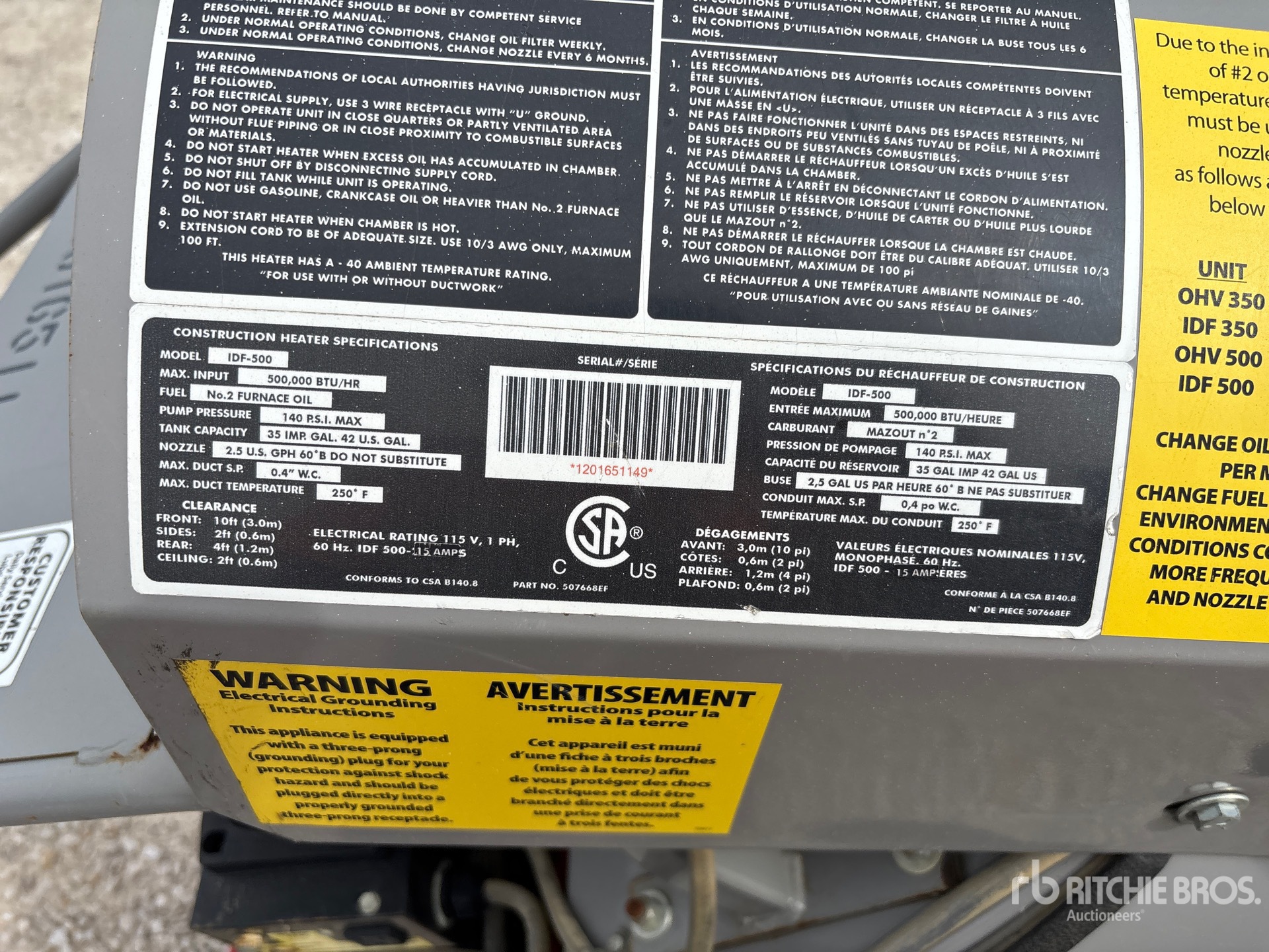 General Appearance with Serial Number / VIN