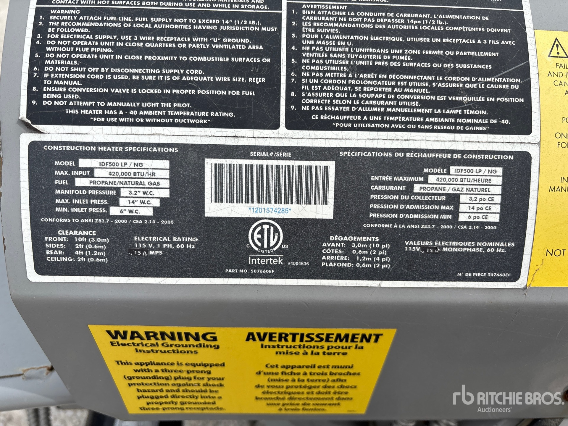 General Appearance with Serial Number / VIN