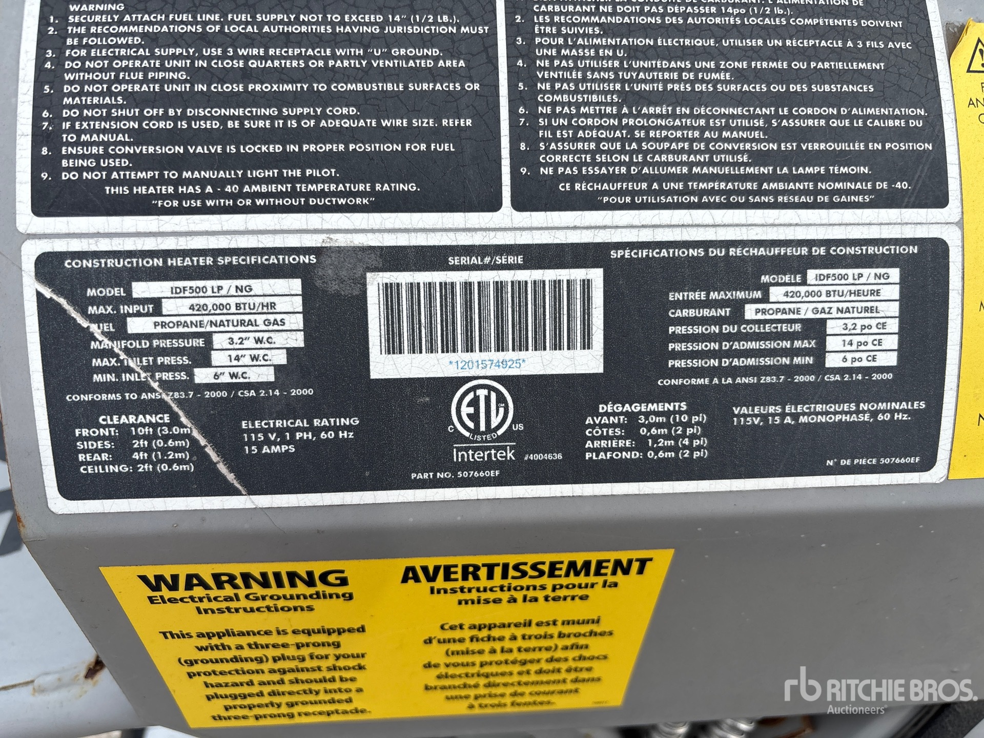 General Appearance with Serial Number / VIN