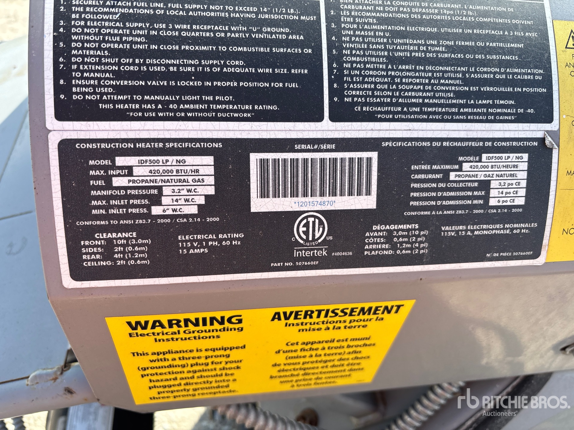 General Appearance with Serial Number / VIN