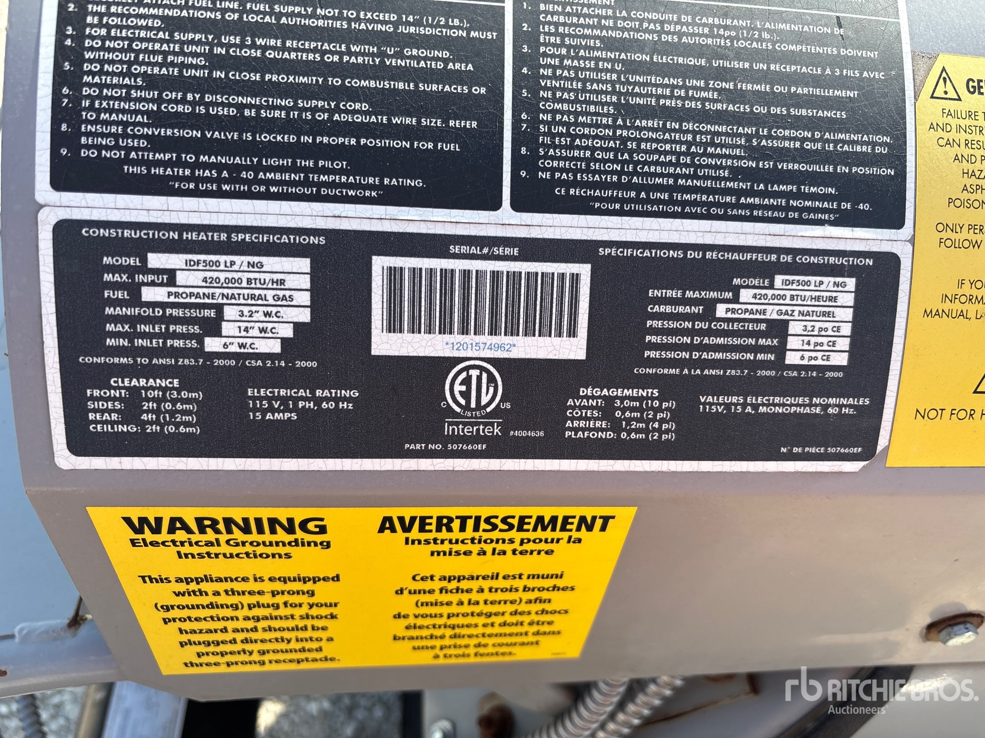 General Appearance with Serial Number / VIN