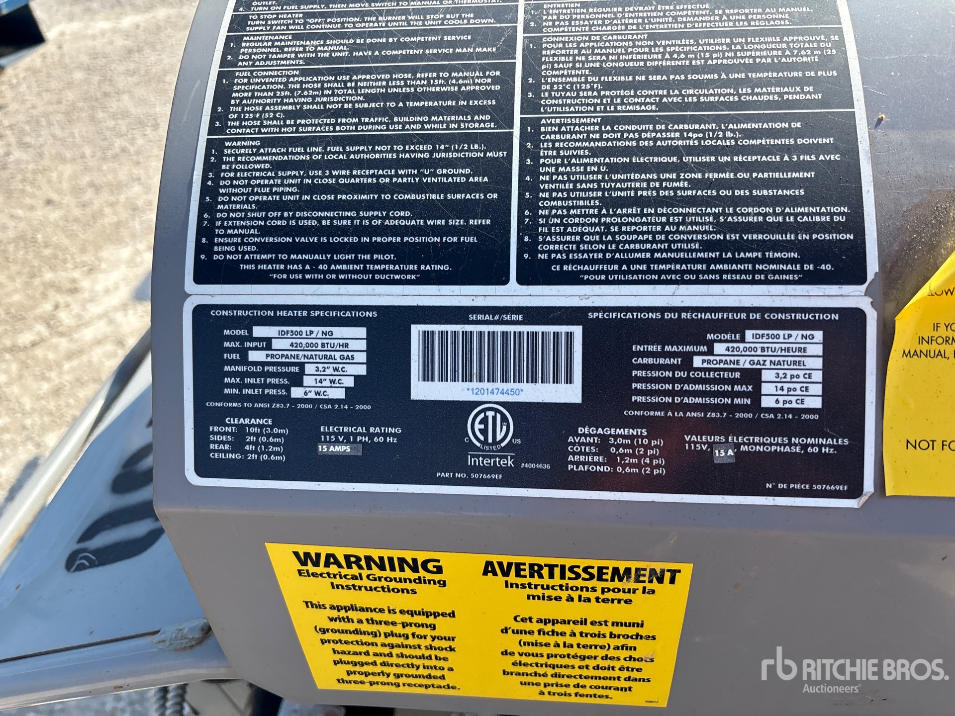 General Appearance with Serial Number / VIN