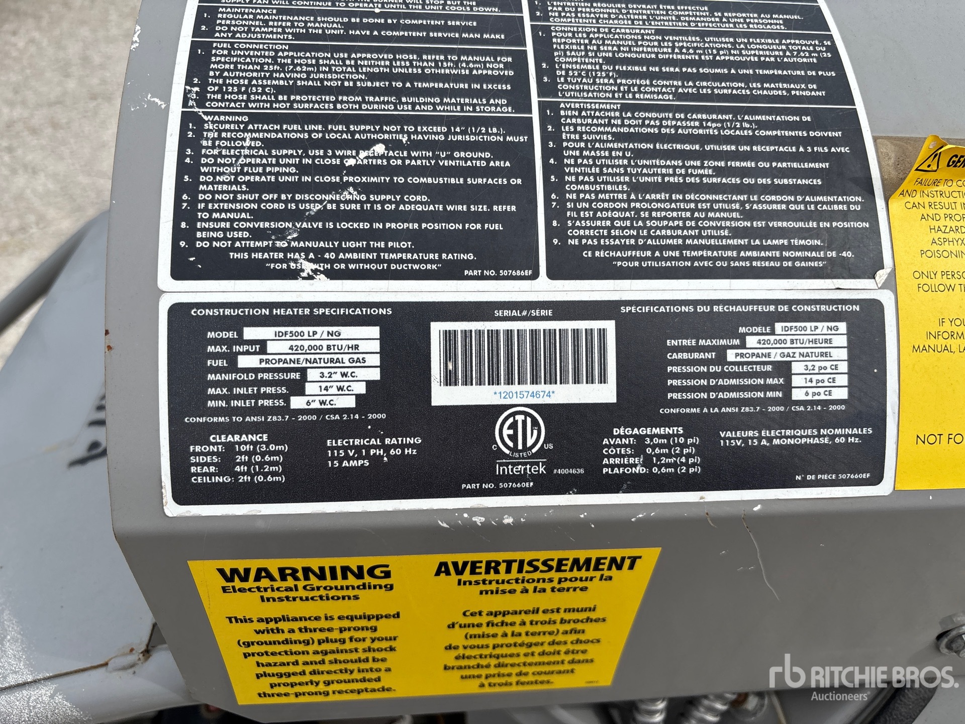 General Appearance with Serial Number / VIN