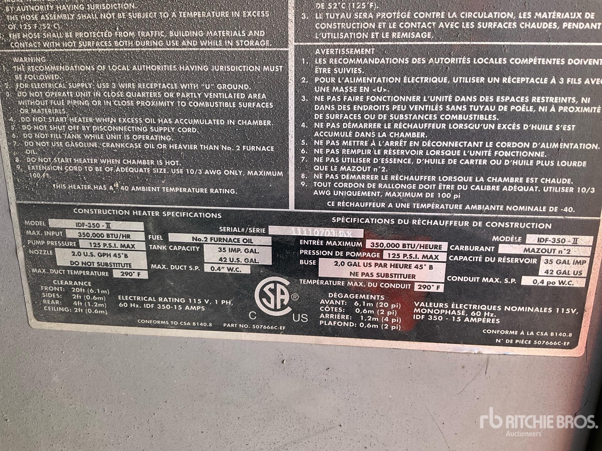 General Appearance with N.º de serie/VIN