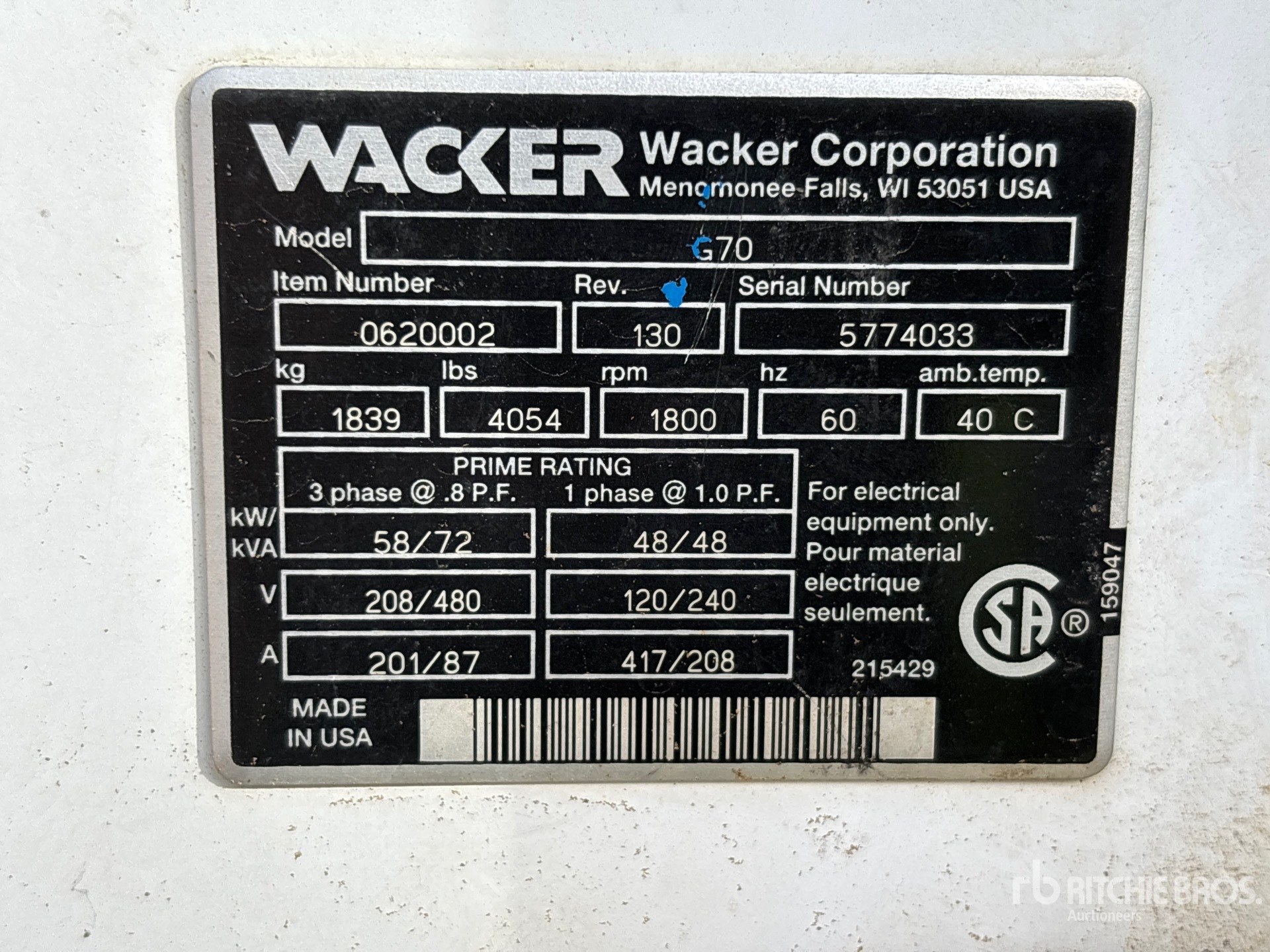 General Appearance with Unit Serial Number