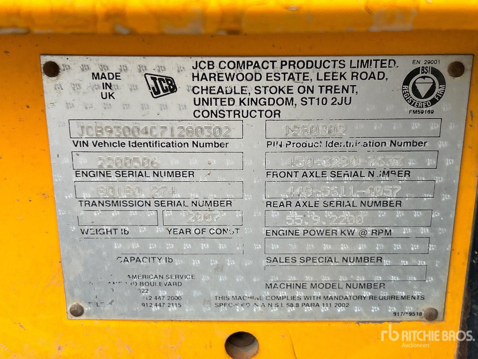 General Appearance with Serial Number / VIN