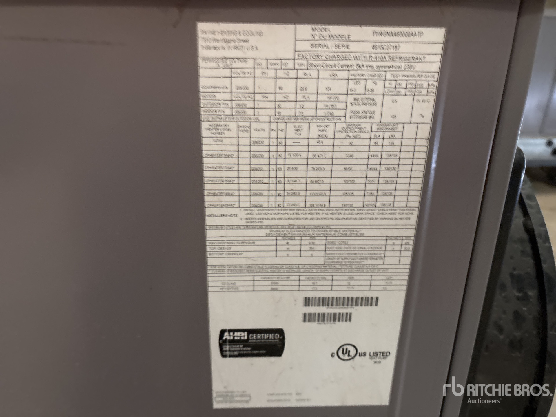 General Appearance with Serial Number / VIN