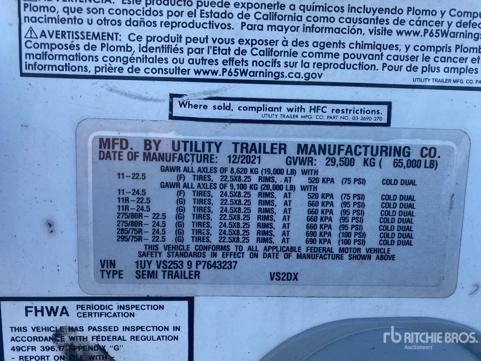General Appearance with Serial Number / VIN