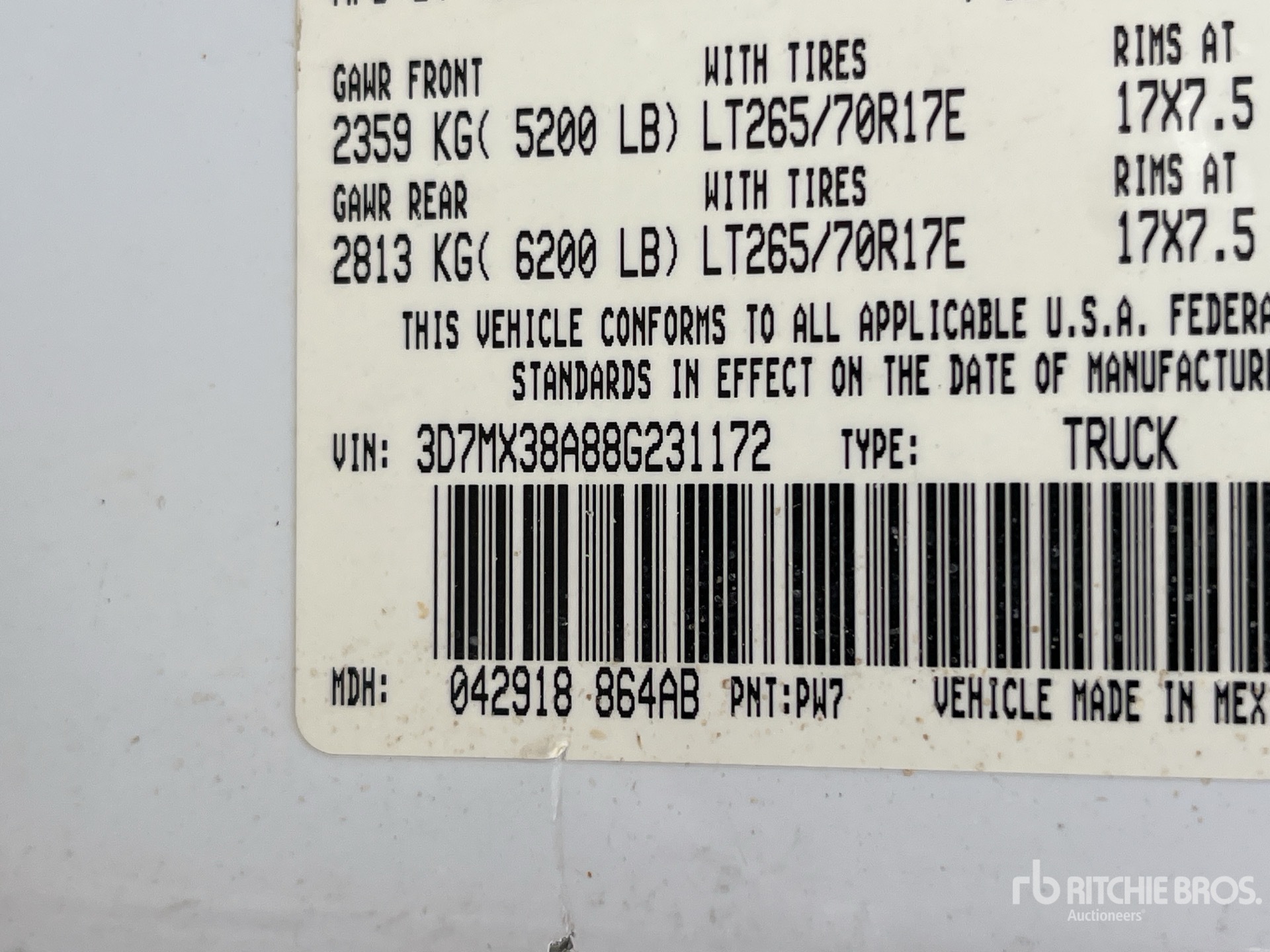 General Appearance with Serial Number / VIN
