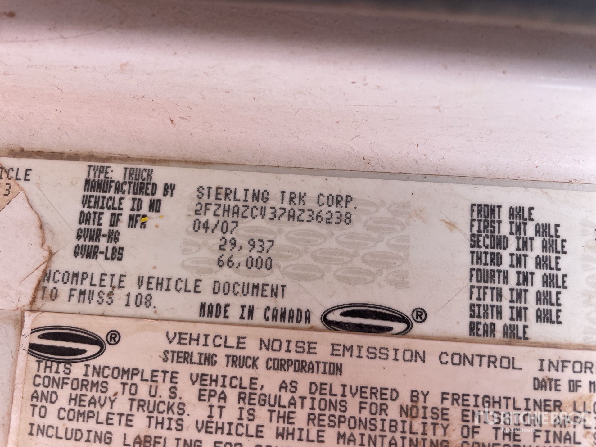 General Appearance with Serial Number / VIN