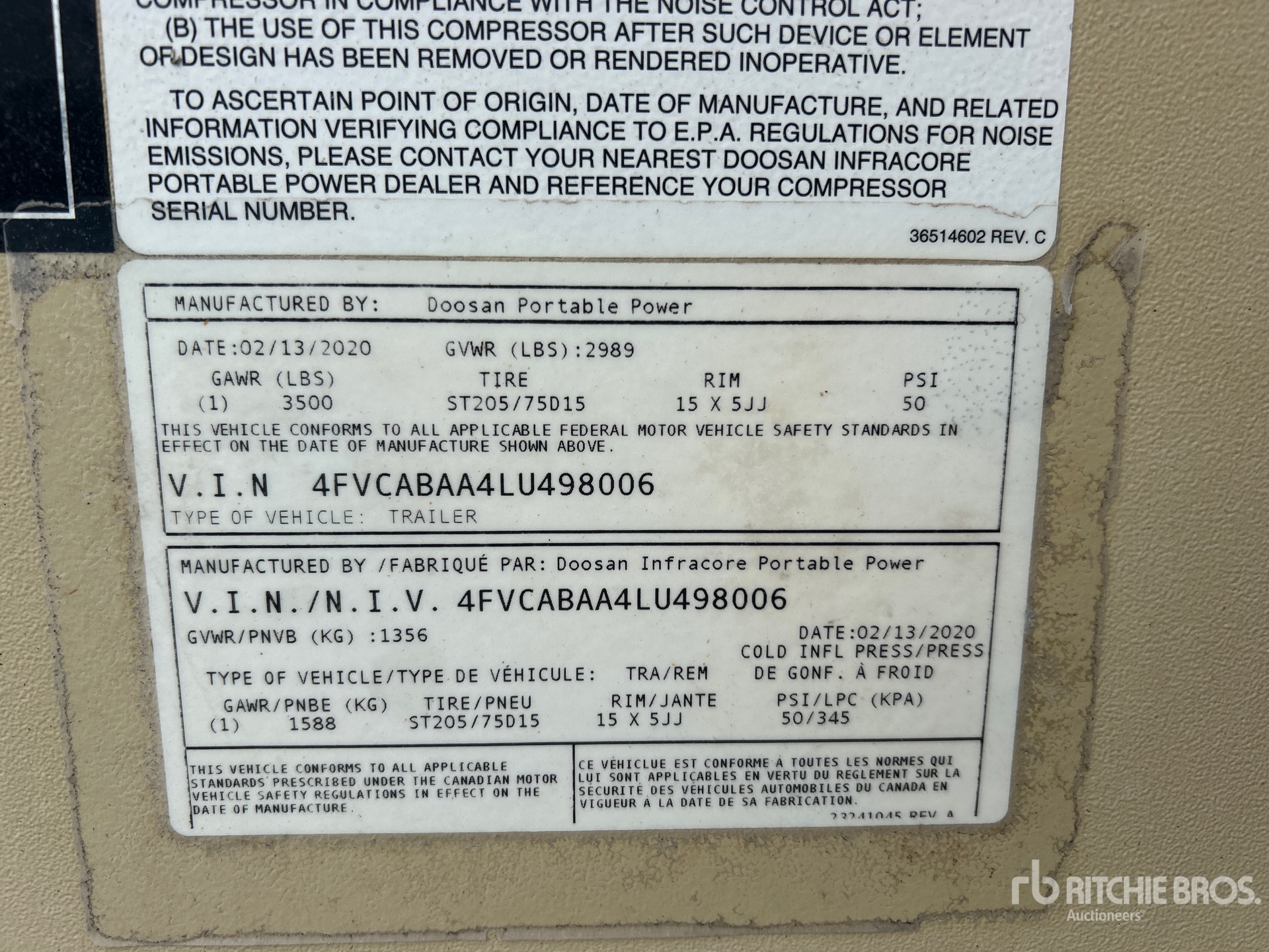 General Appearance with Serial Number / VIN