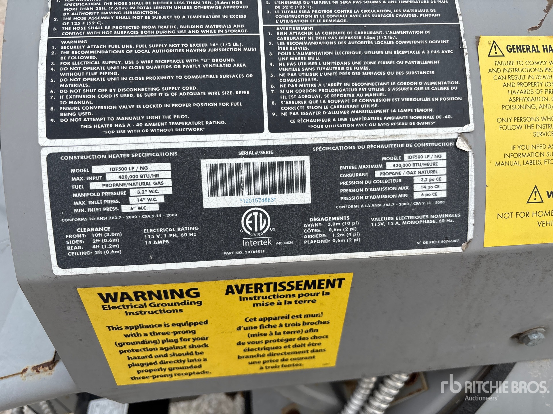 General Appearance with Serial Number / VIN
