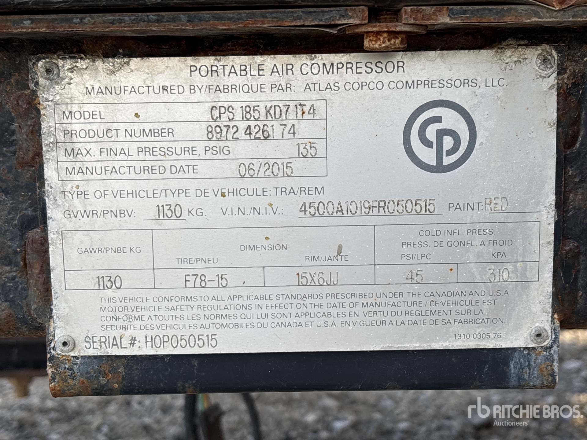 General Appearance with Serial Number / VIN