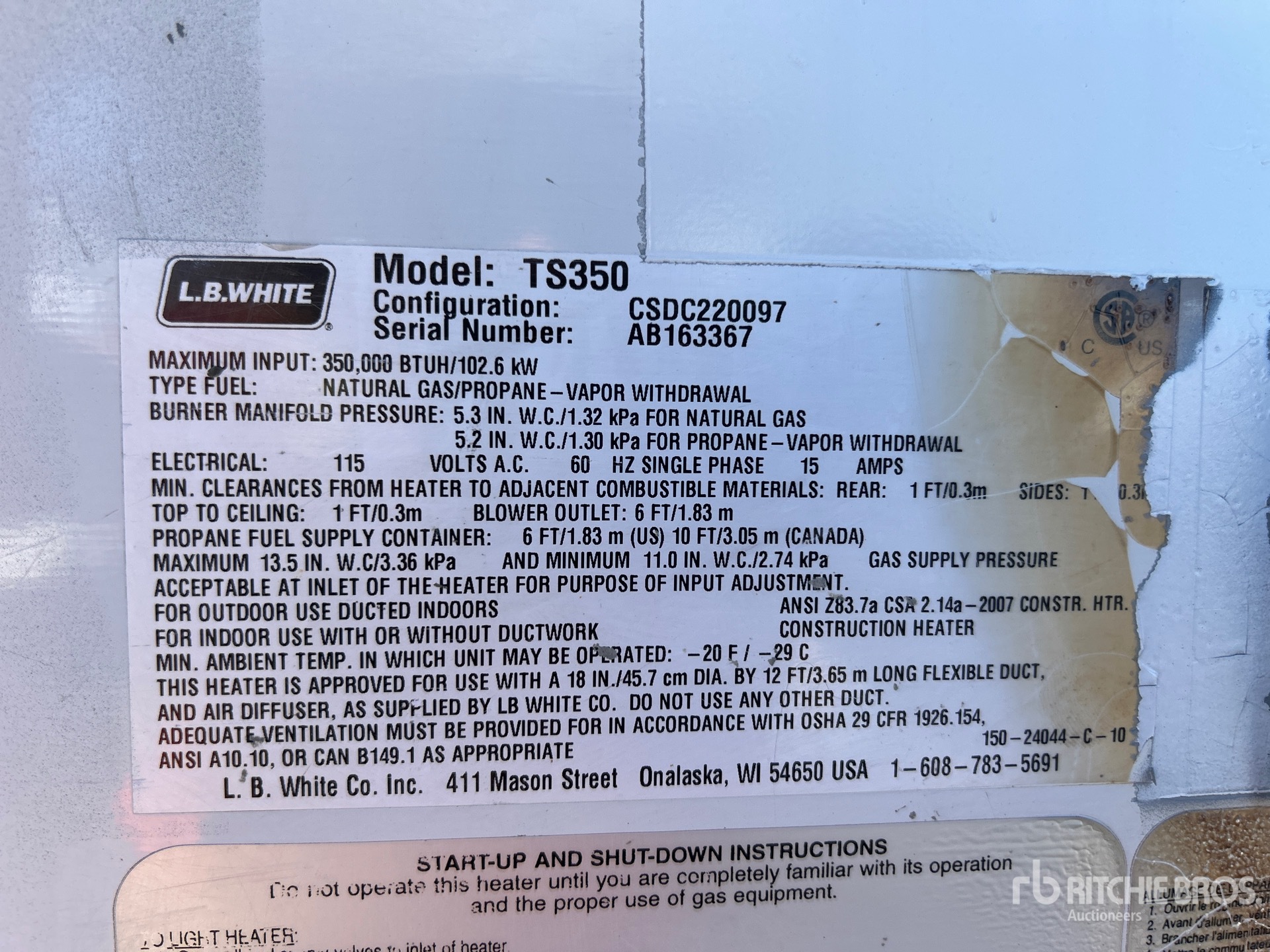 General Appearance with Serial Number / VIN