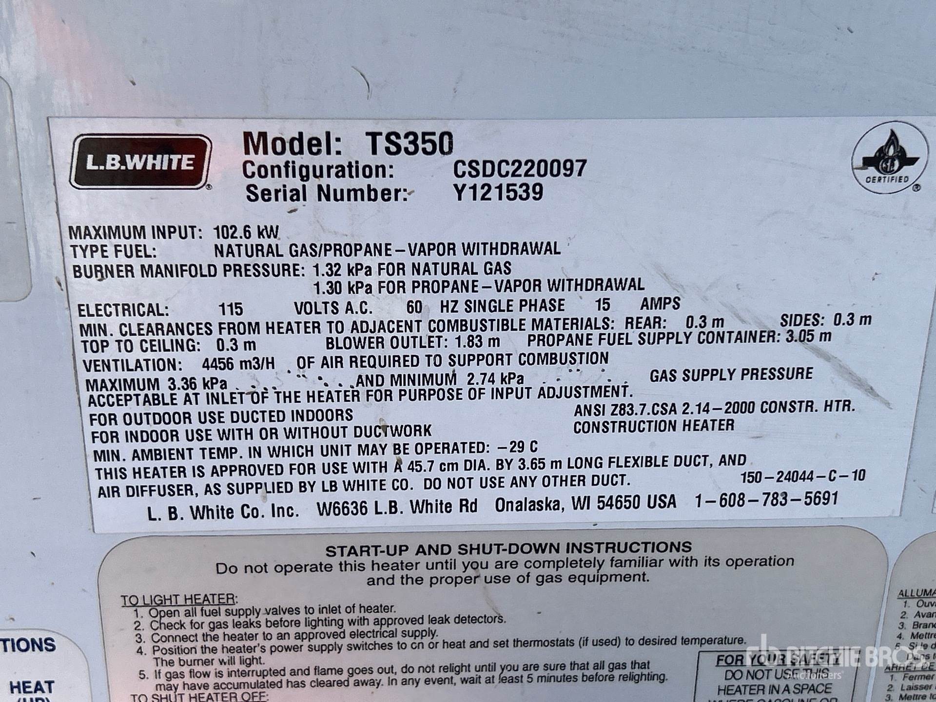 General Appearance with Serial Number / VIN