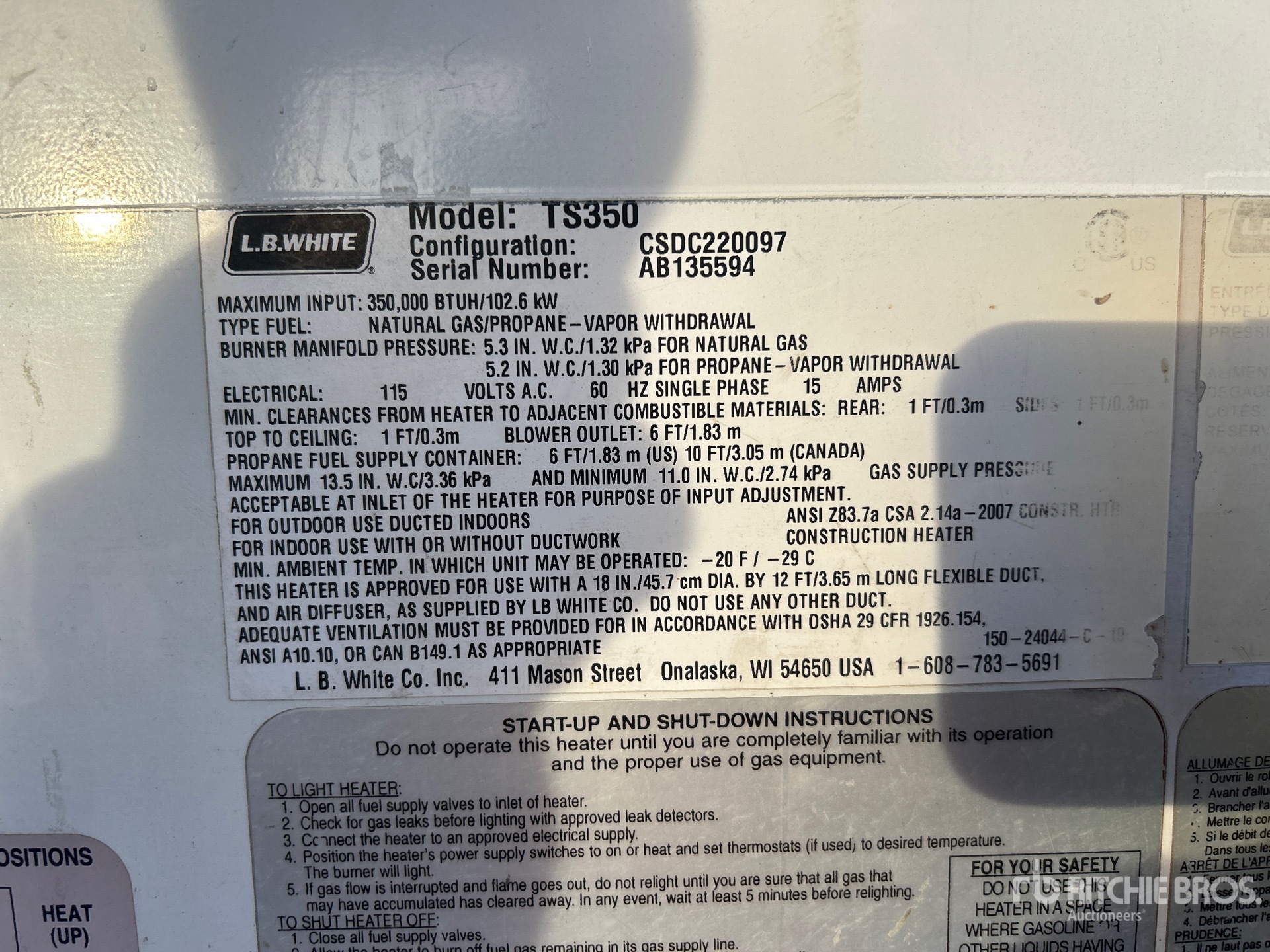 General Appearance with Serial Number / VIN