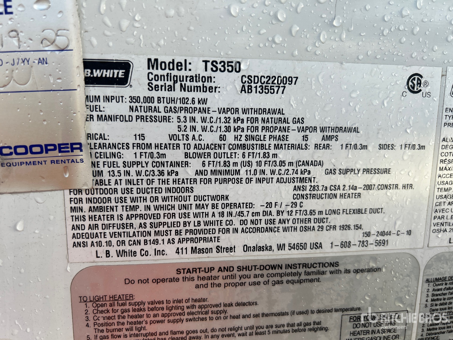 General Appearance with Serial Number / VIN