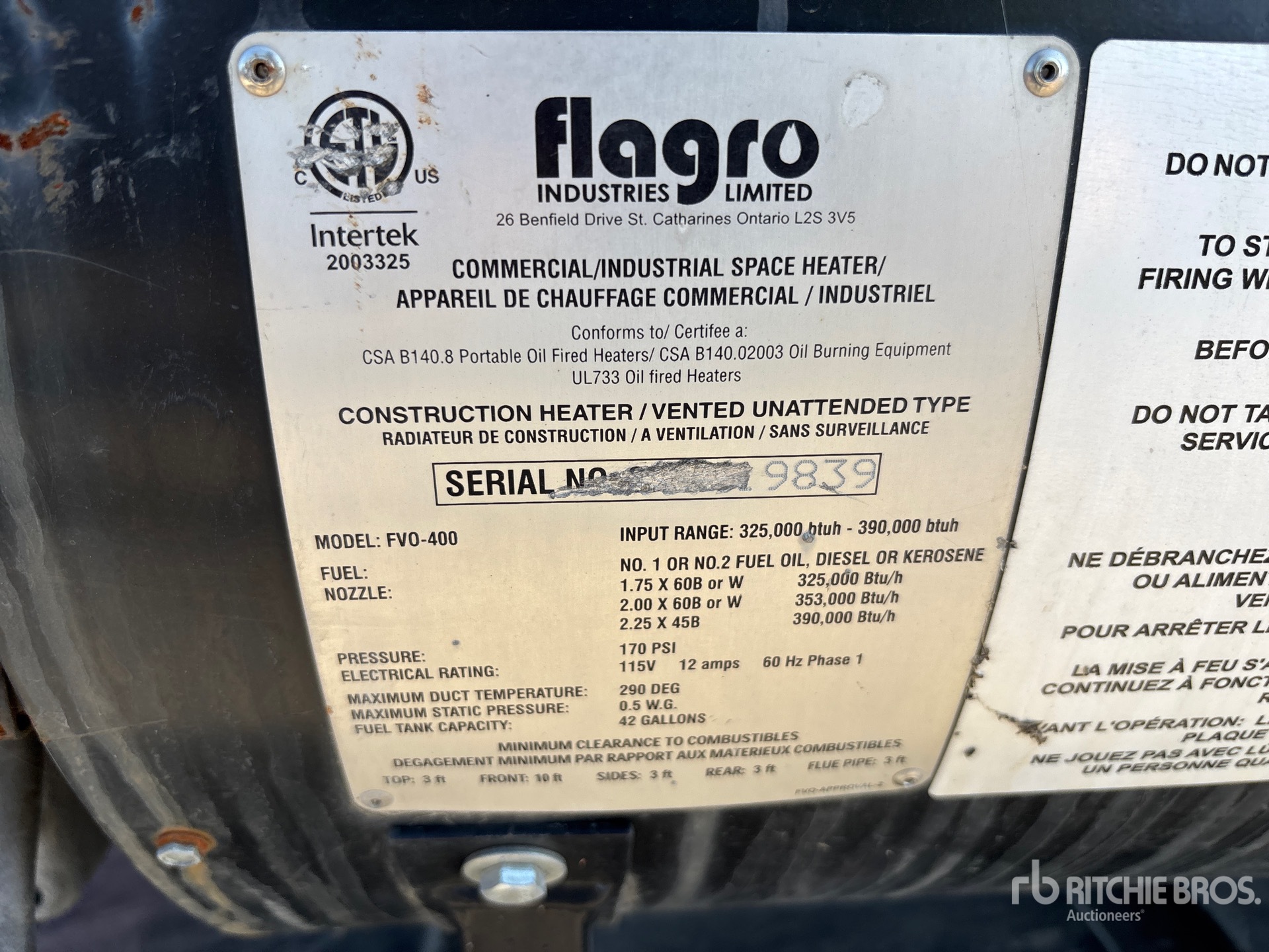 General Appearance with Serial Number / VIN