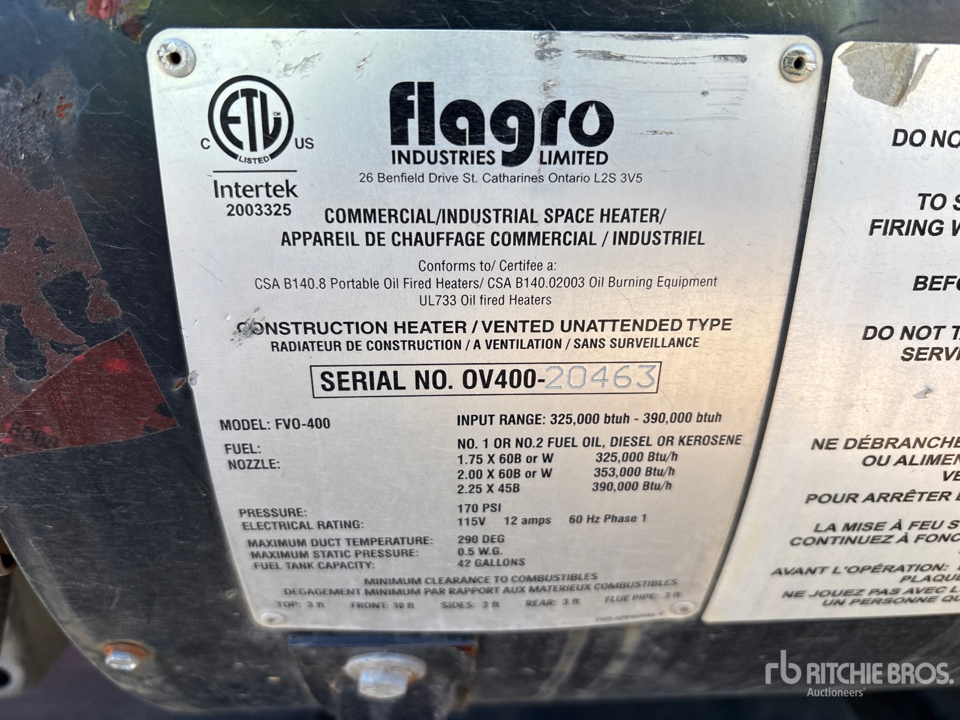 General Appearance with Serial Number / VIN