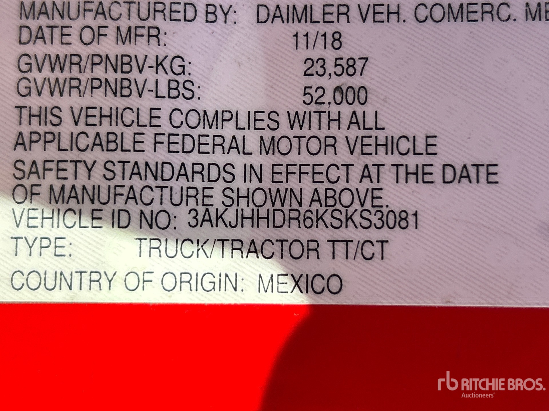 General Appearance with Serial Number / VIN