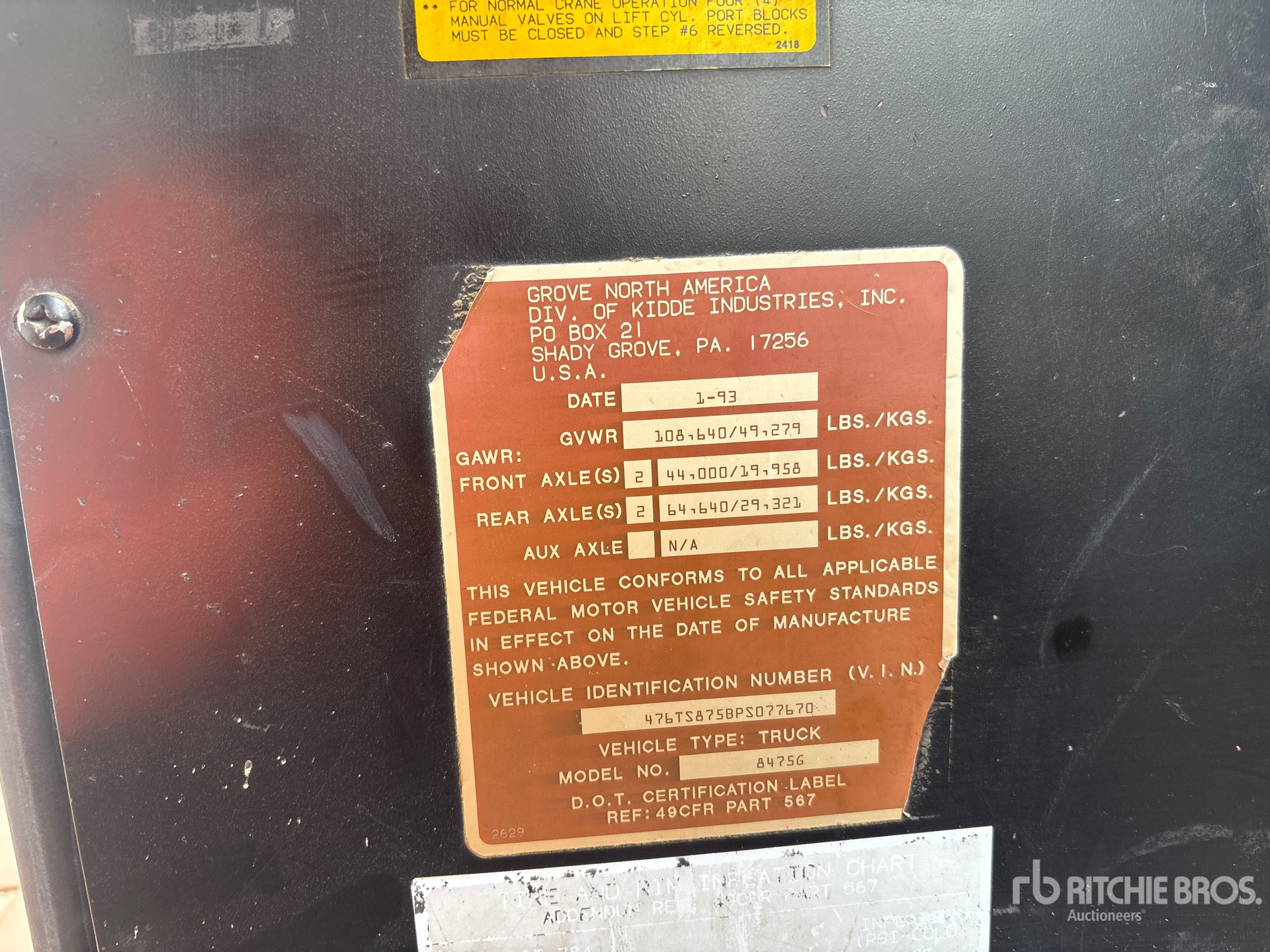 General Appearance with Serial Number / VIN