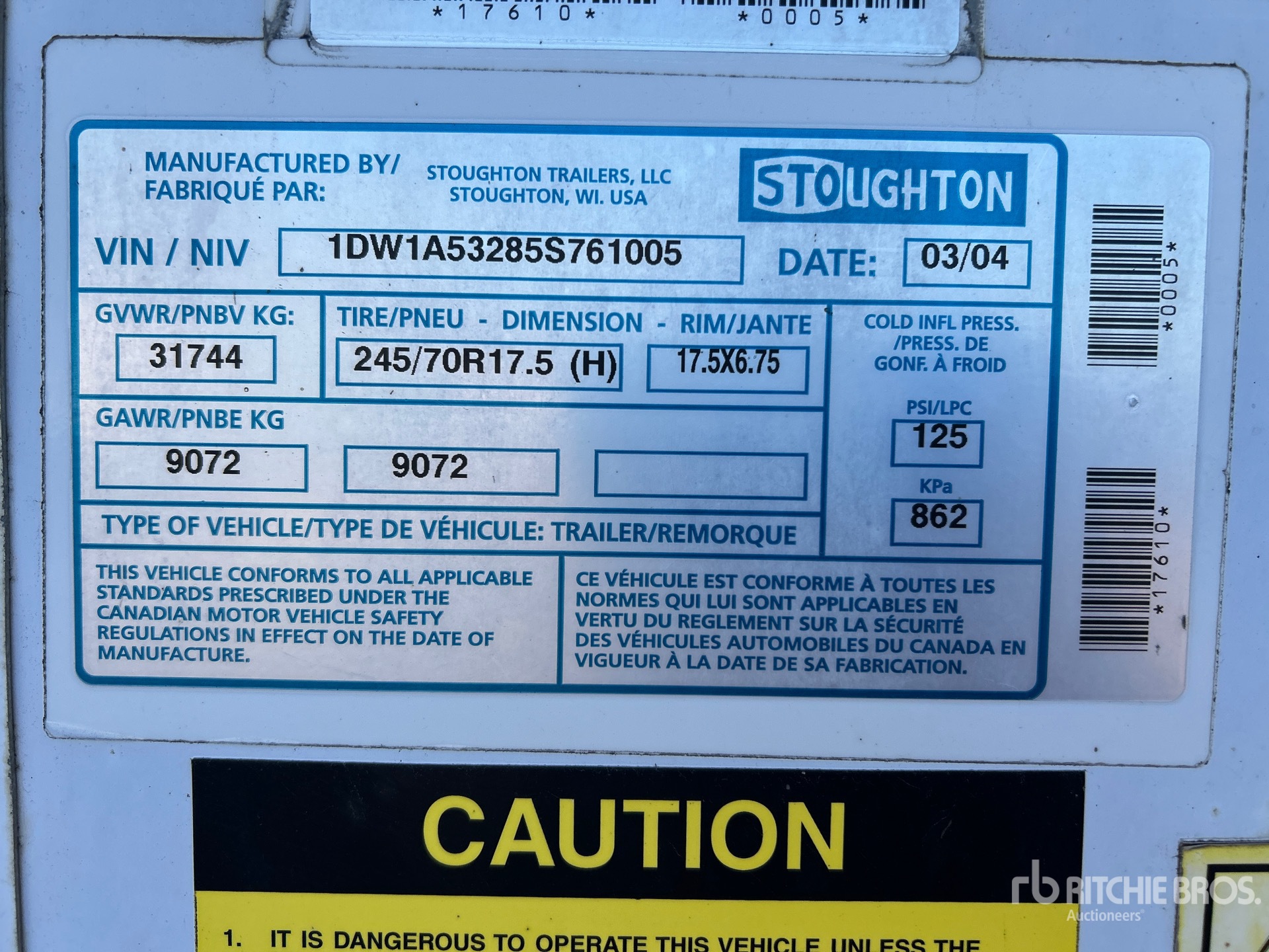 General Appearance with Serial Number / VIN