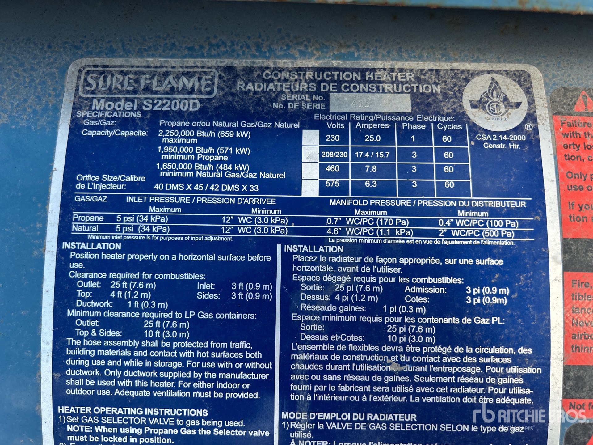 General Appearance with Serial Number / VIN