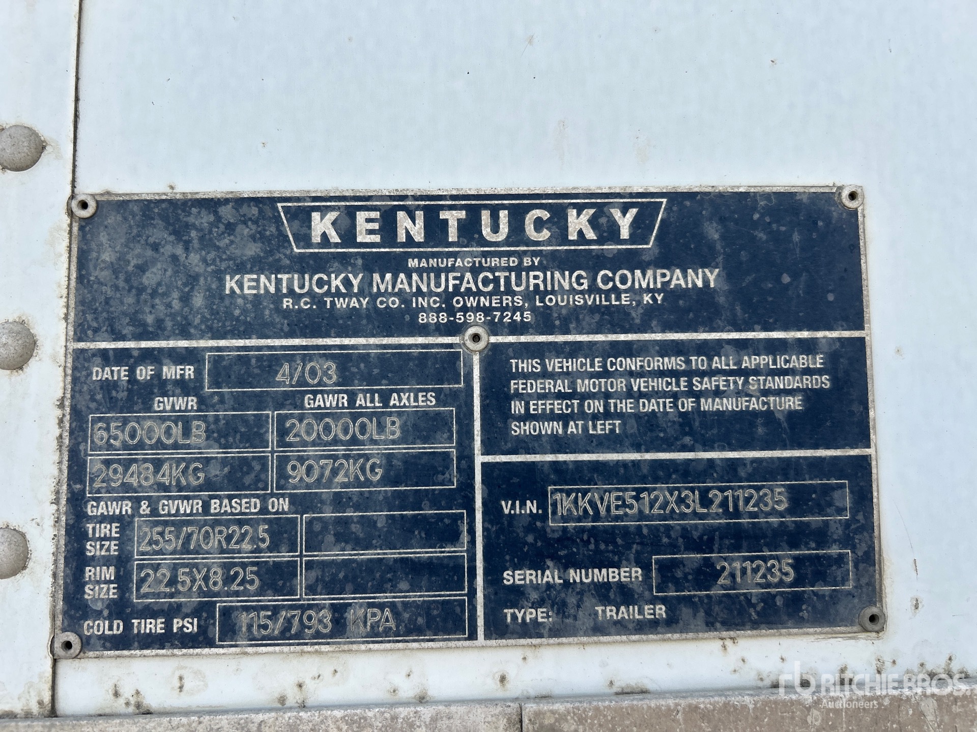 General Appearance with Serial Number / VIN