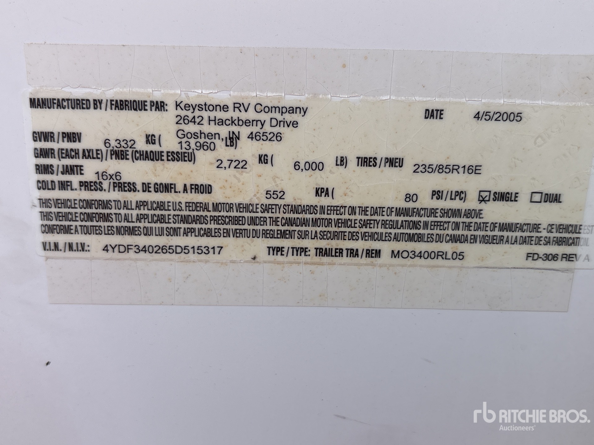 General Appearance with Serial Number / VIN