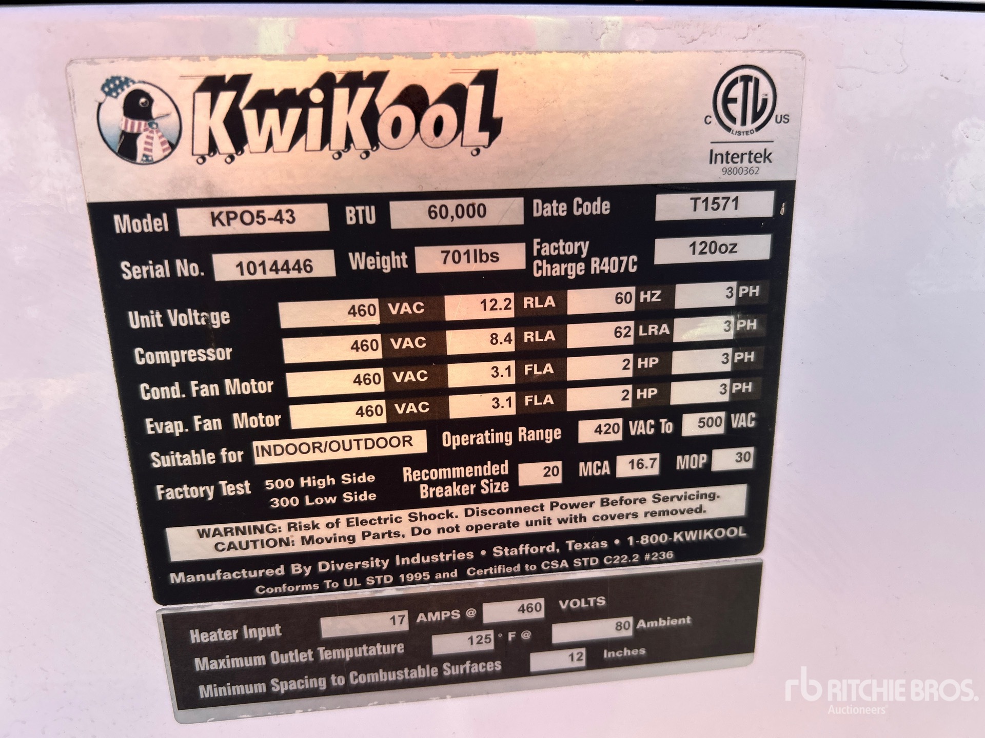 General Appearance with Serial Number / VIN