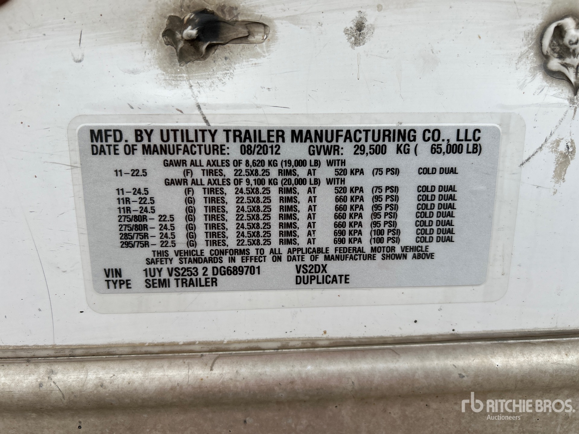 General Appearance with Serial Number / VIN