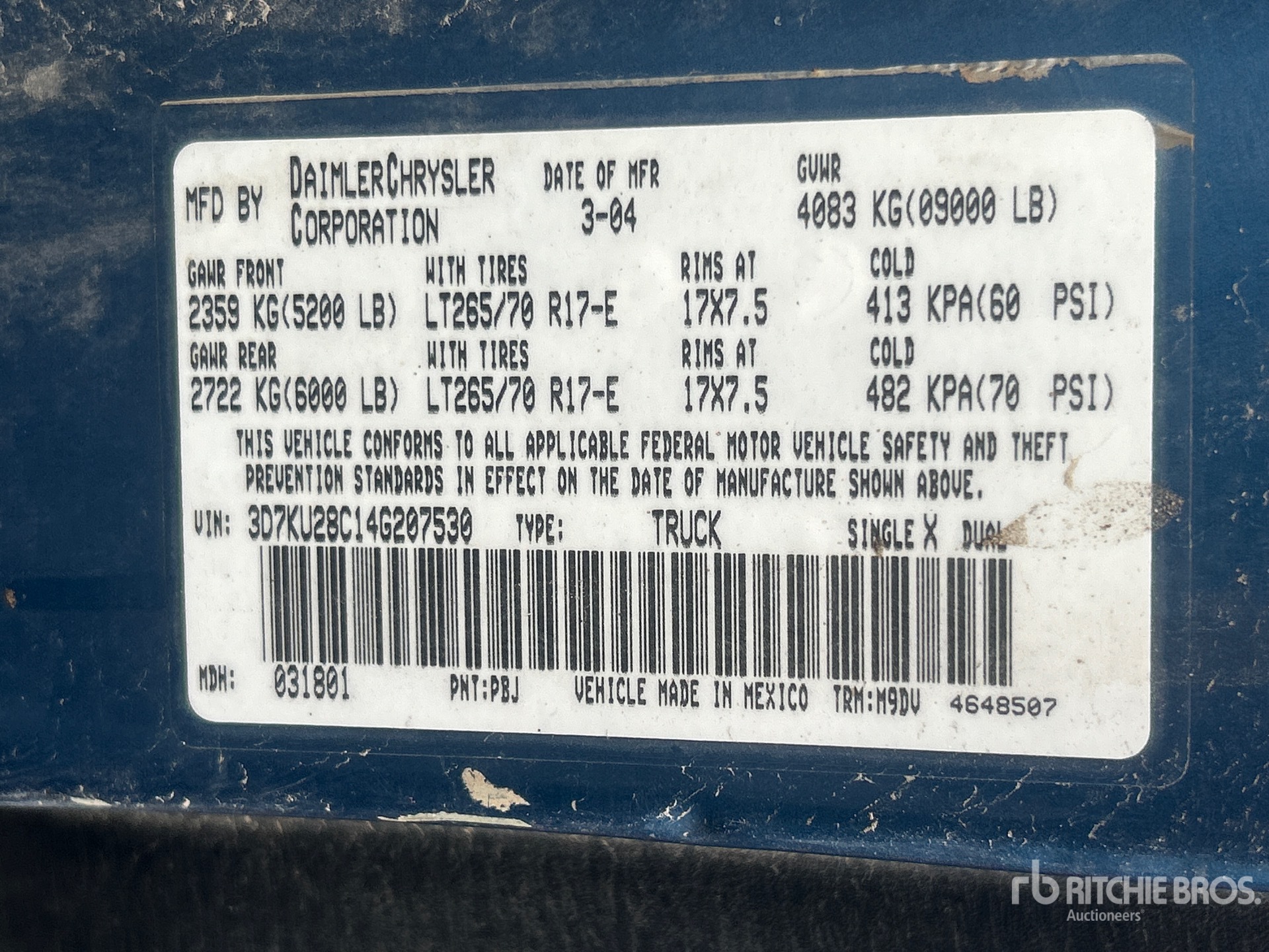 General Appearance with Serial Number / VIN