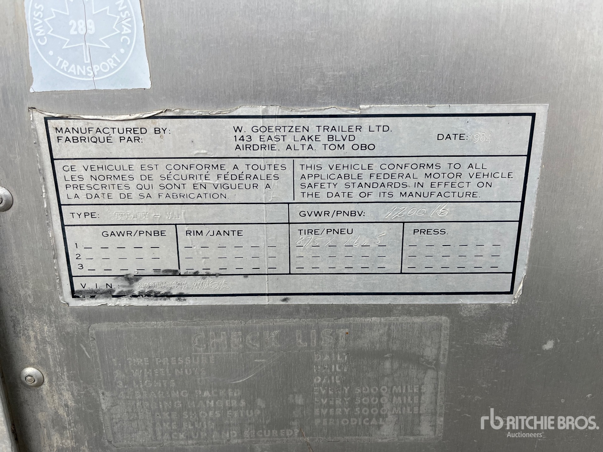 General Appearance with Serial Number / VIN