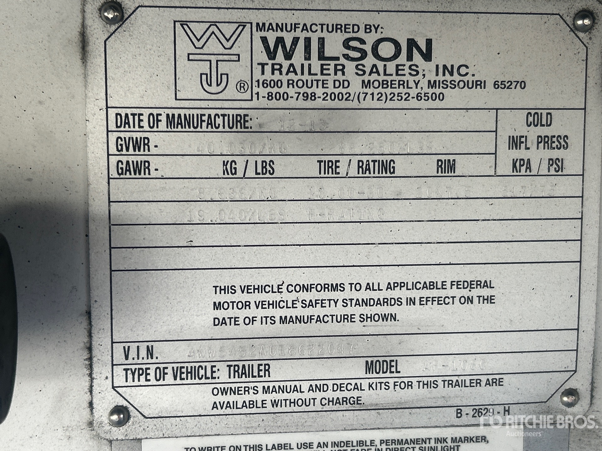 General Appearance with Serial Number / VIN