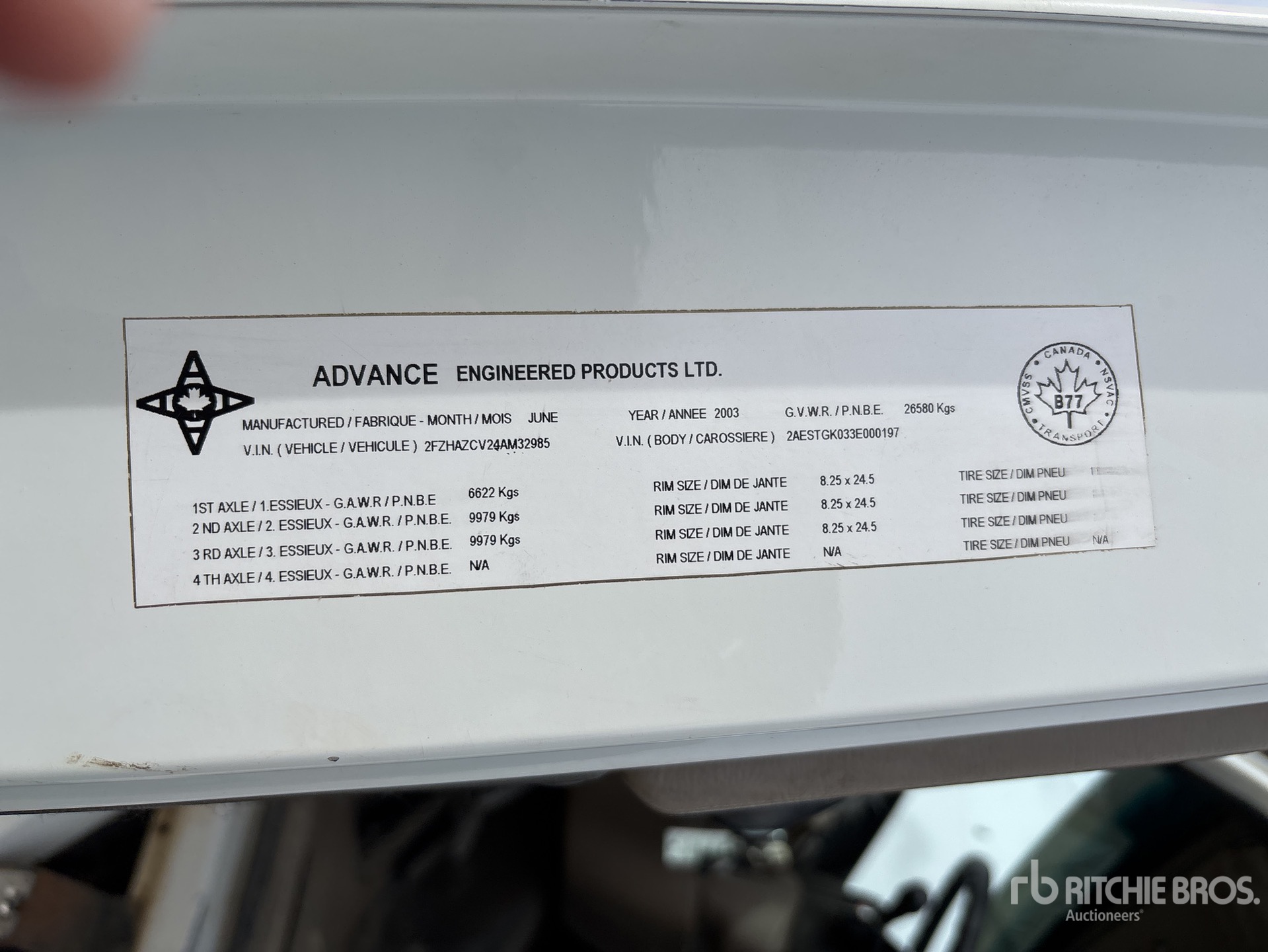 General Appearance with Serial Number / VIN