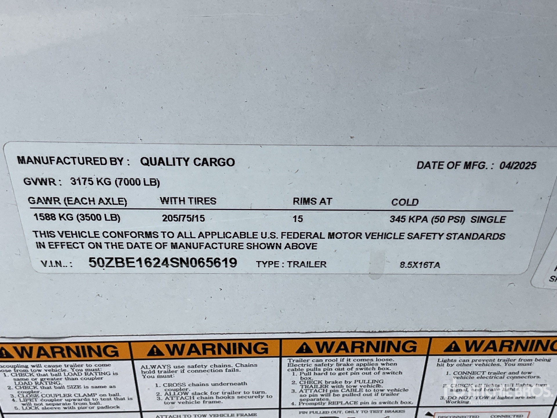 General Appearance with Serial Number / VIN
